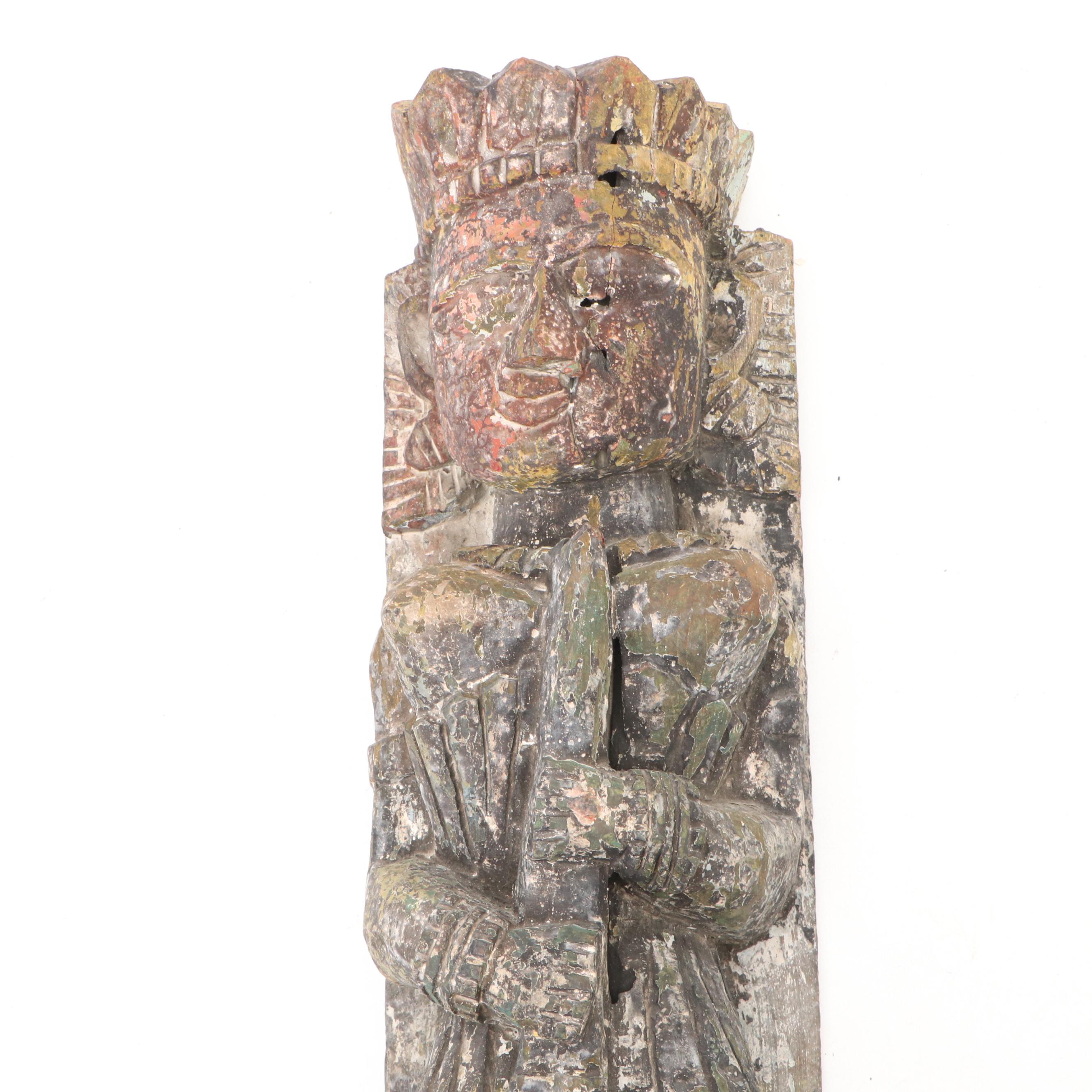 Southeast Asian Style Polychrome and Carved Wood Sculpture Depicting a Musician