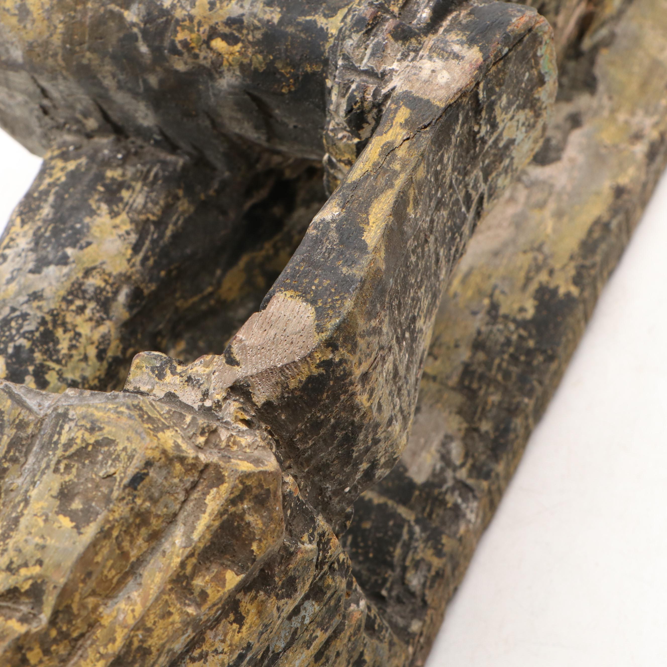 Southeast Asian Style Polychrome and Carved Wood Sculpture Depicting a Musician