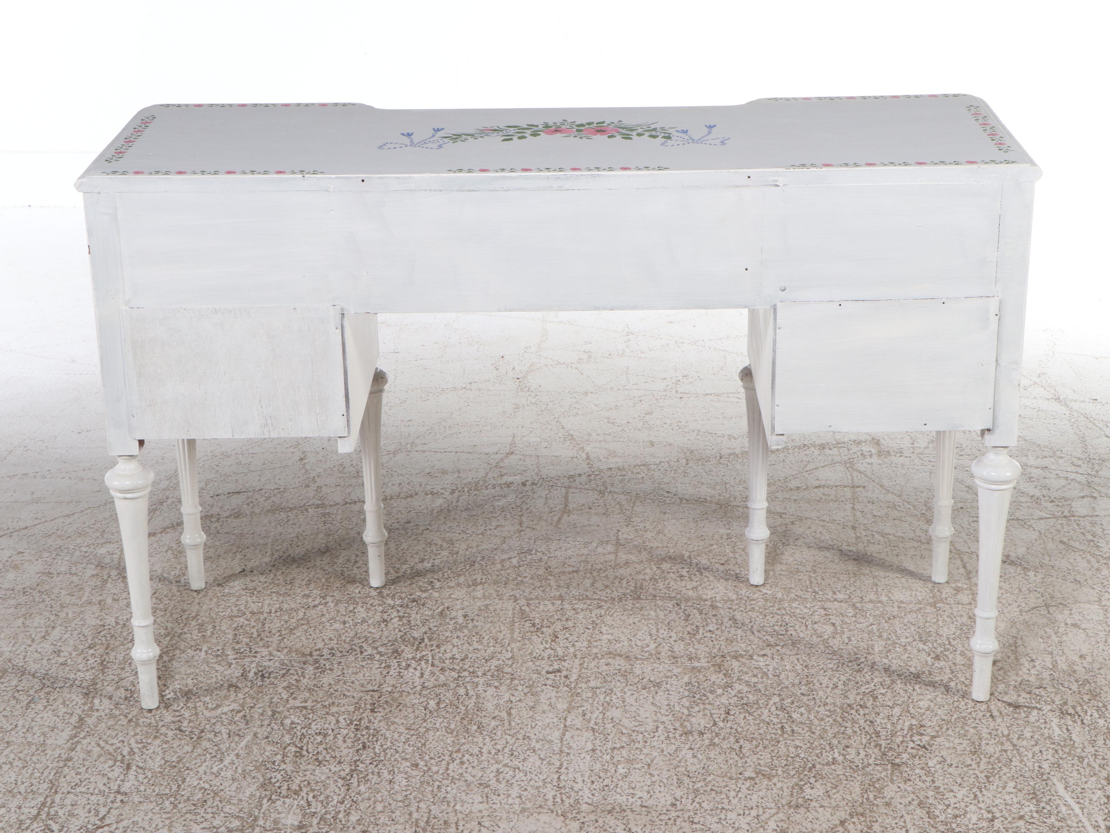 Lous XV Style Paint-Decorated Wood Desk and Chair