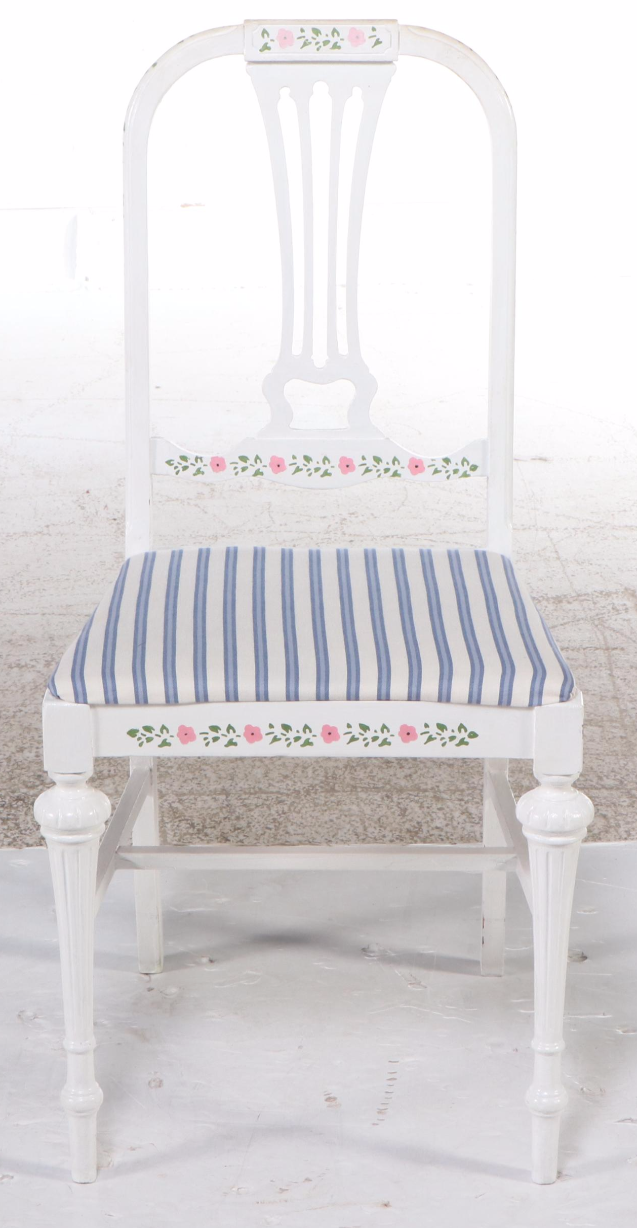 Lous XV Style Paint-Decorated Wood Desk and Chair