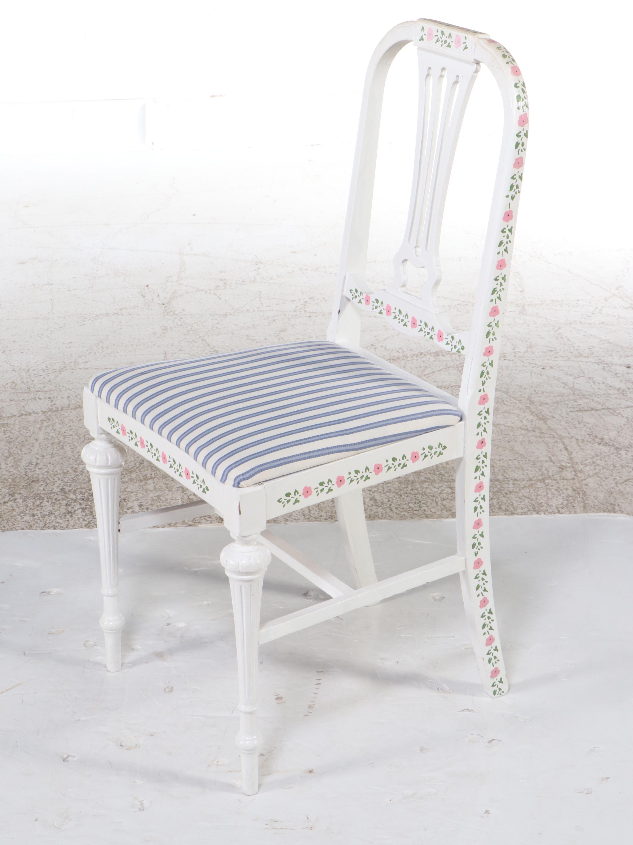 Lous XV Style Paint-Decorated Wood Desk and Chair