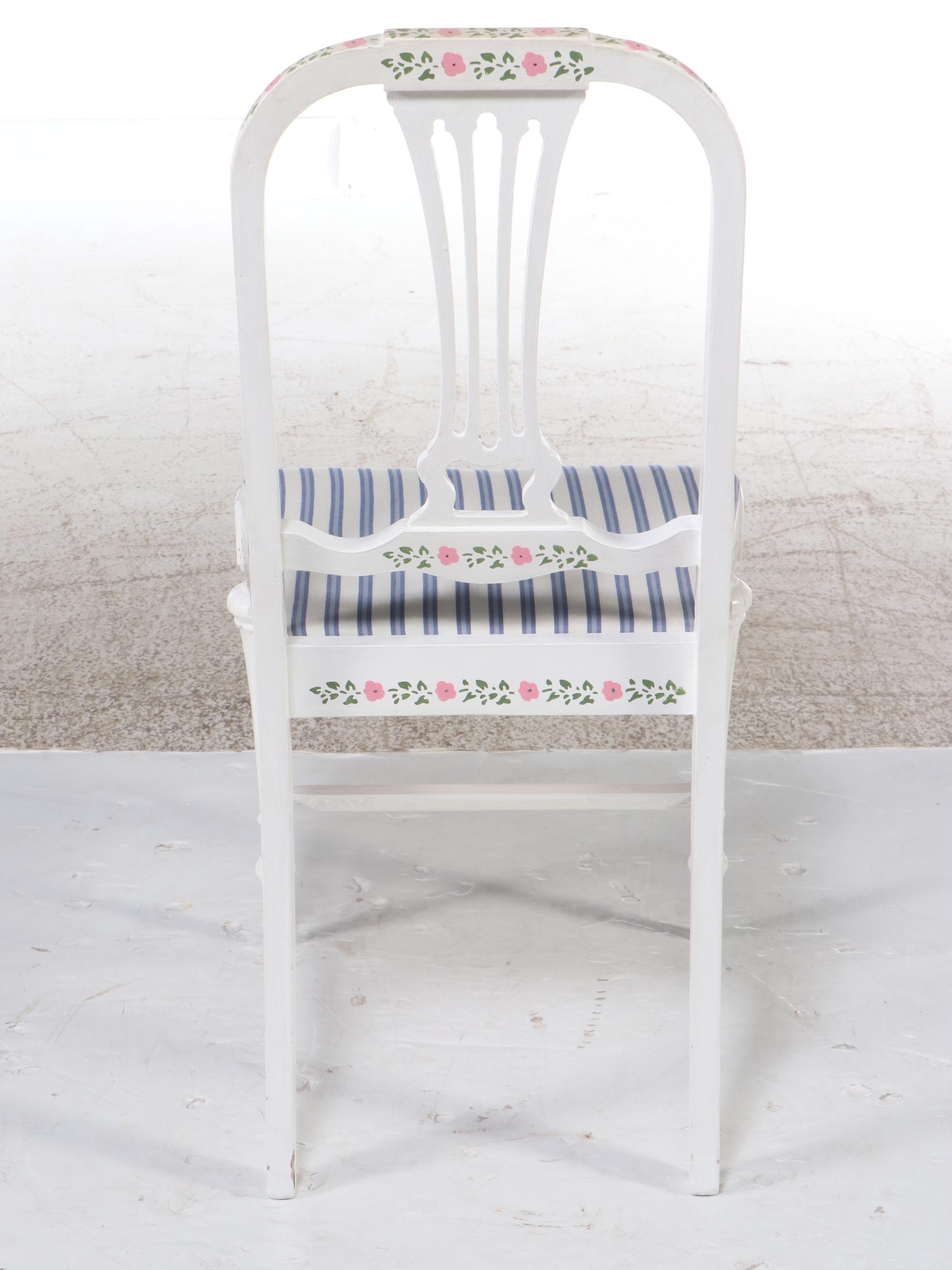 Lous XV Style Paint-Decorated Wood Desk and Chair