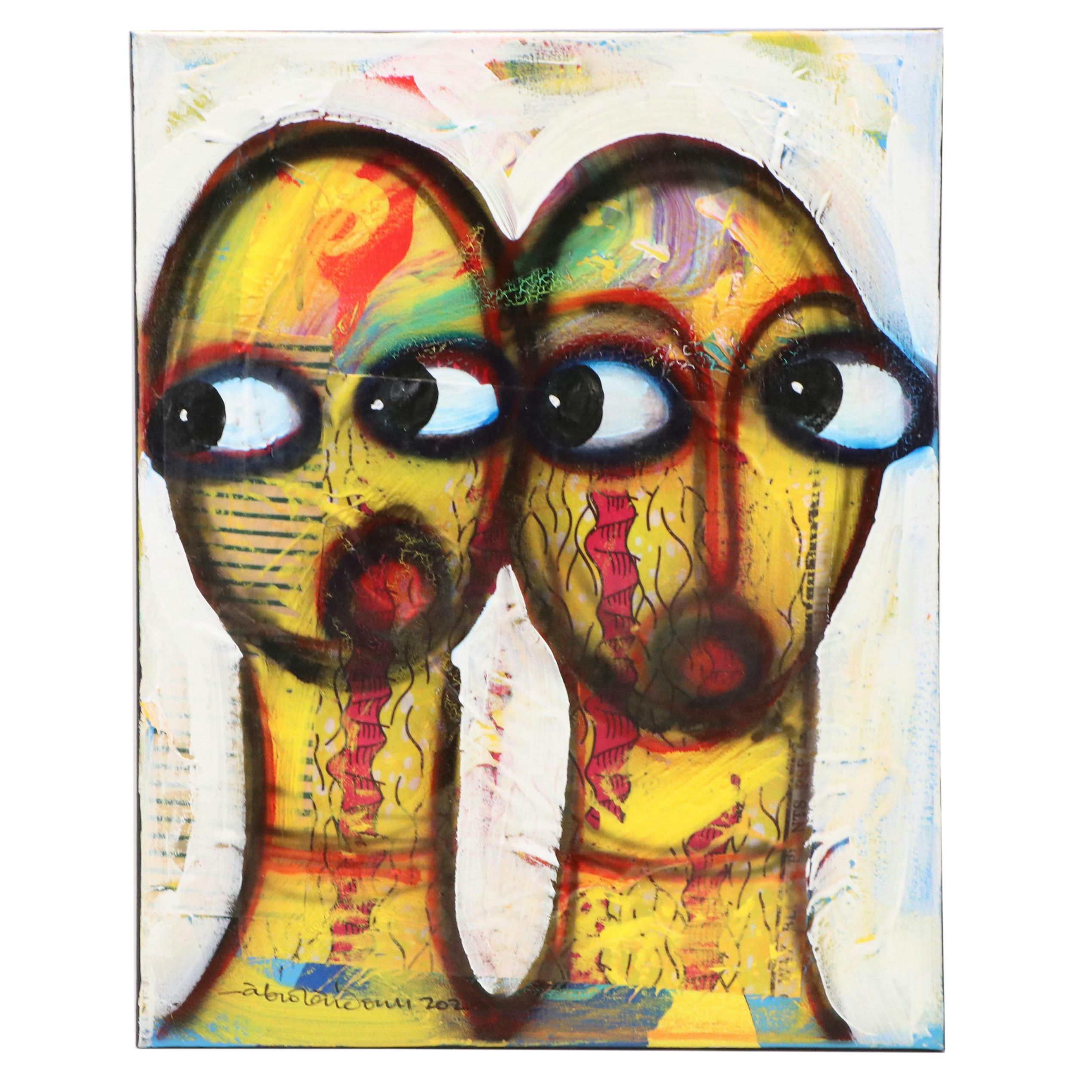 Abiola Idowu Stylized Mixed Media Portrait "My Good Friend" 2023