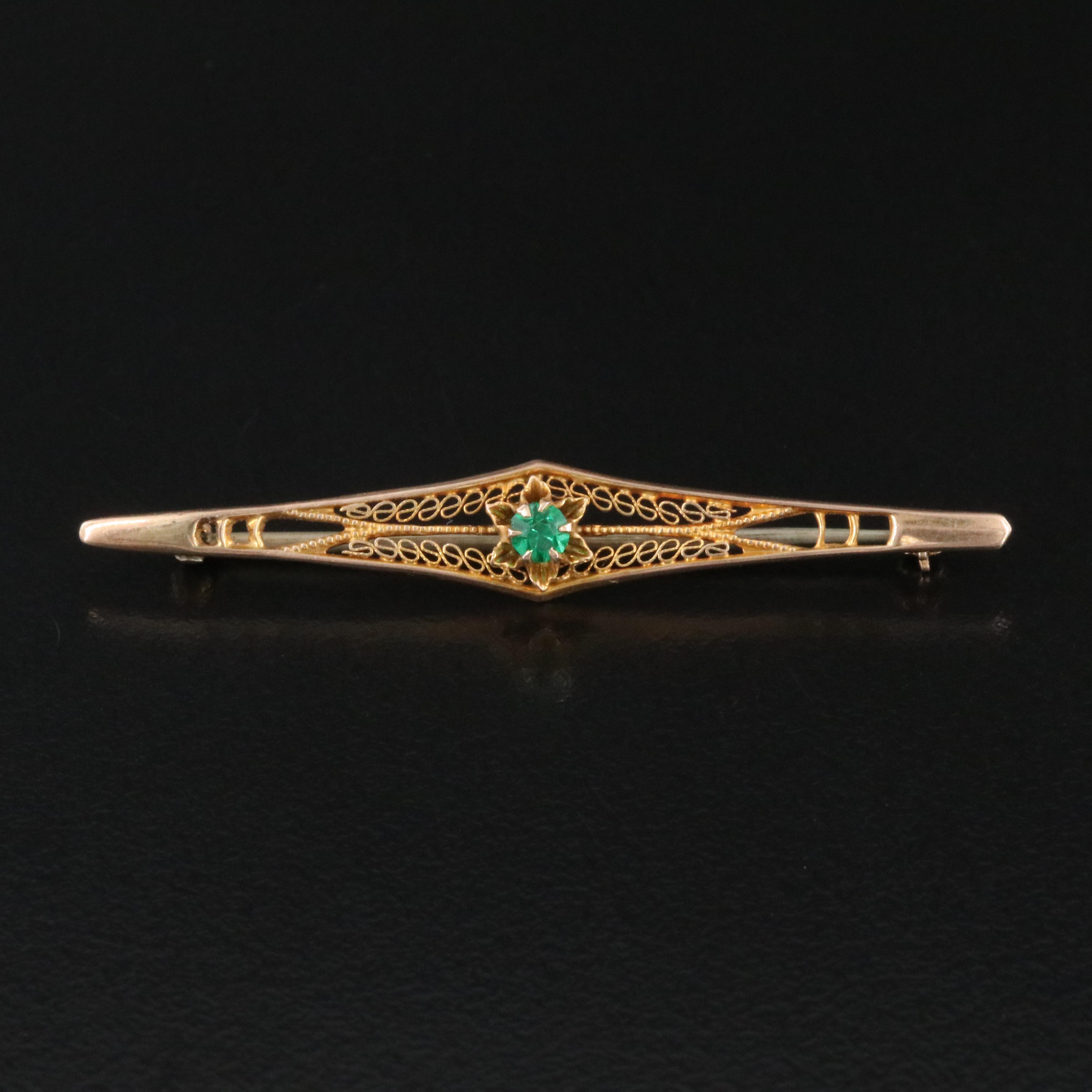 Vintage 10K Glass Bar Pin