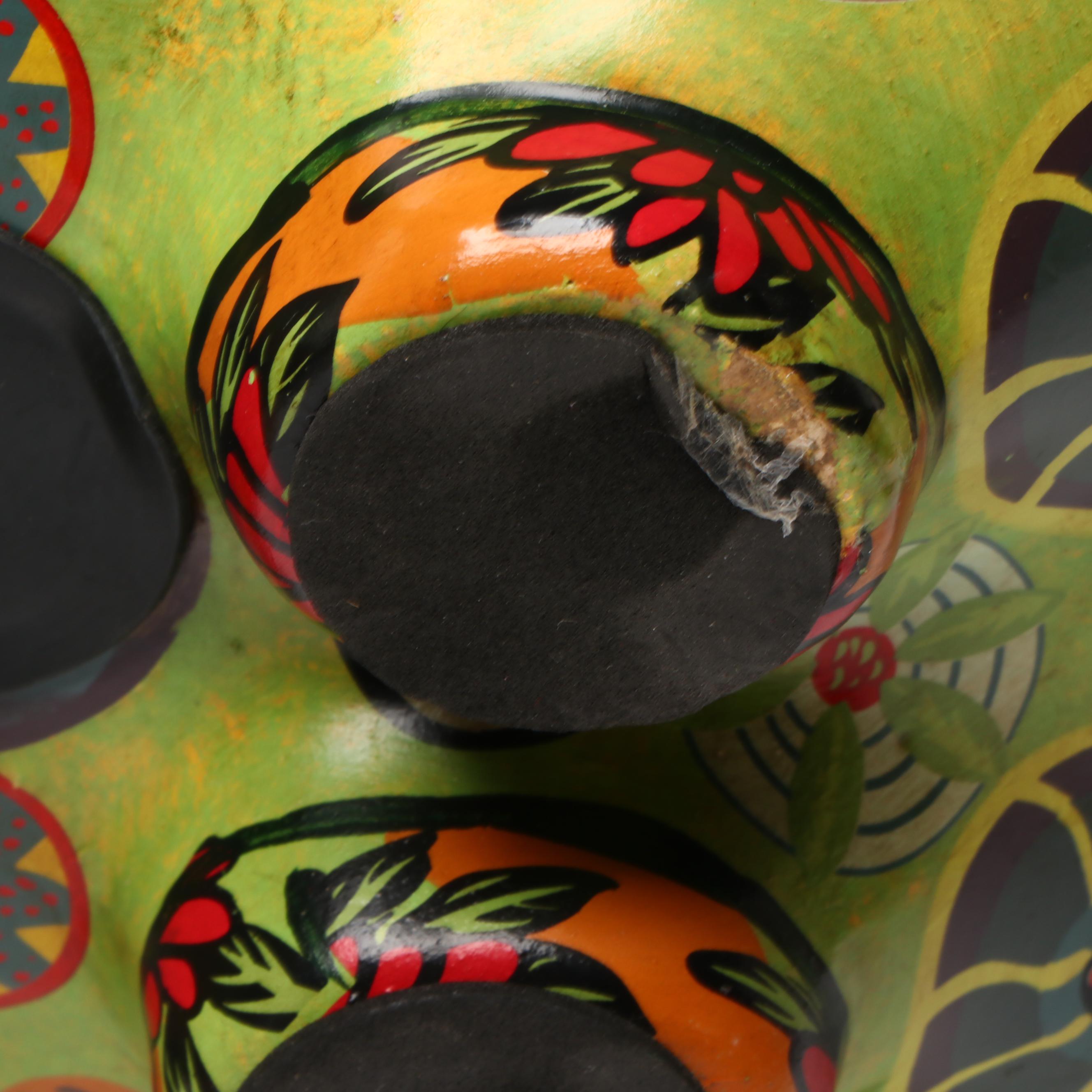 Mexican Hand-Painted Sunface, Boho Piggy Bank, with Windchimes, Knifeblock