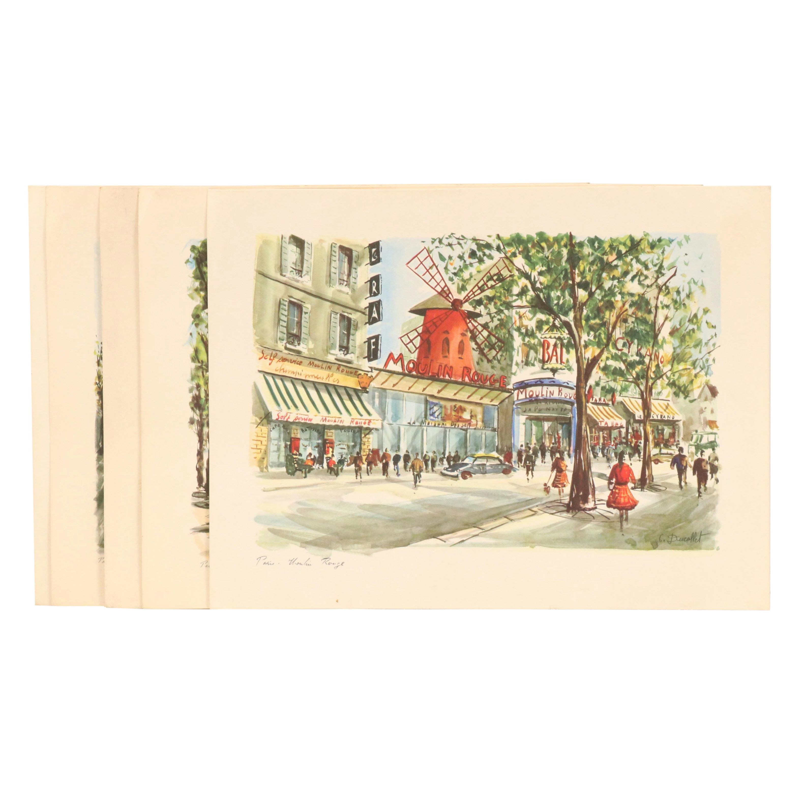Offset Lithographs After Claude Ducollet with Parisian Street Scenes