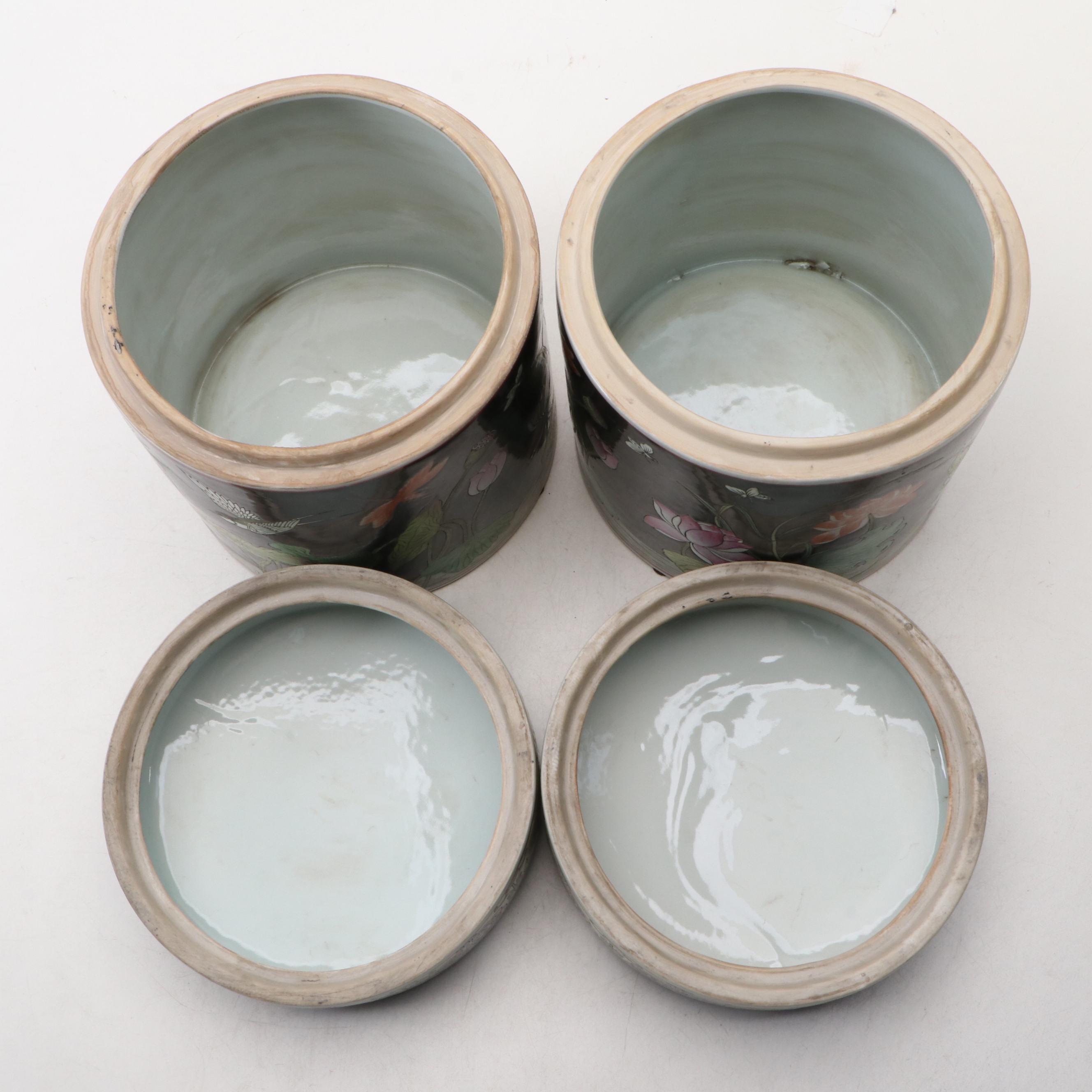 Andrea by Sadek Chinese Famille Noire Porcelain Lidded Jars