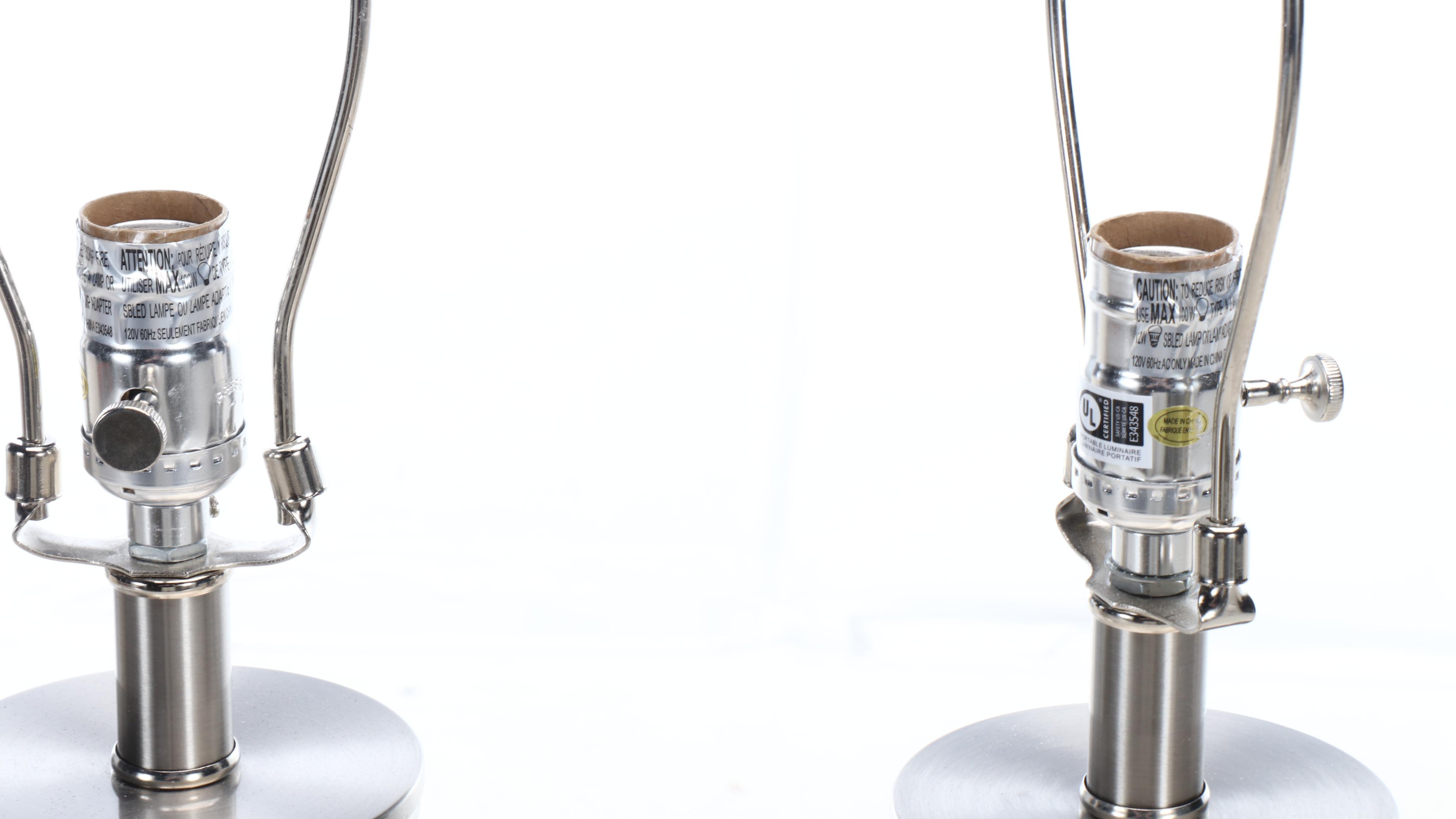 Mercury Glass Fish Scale Pattern Table Lamps with Linen Drum Shades