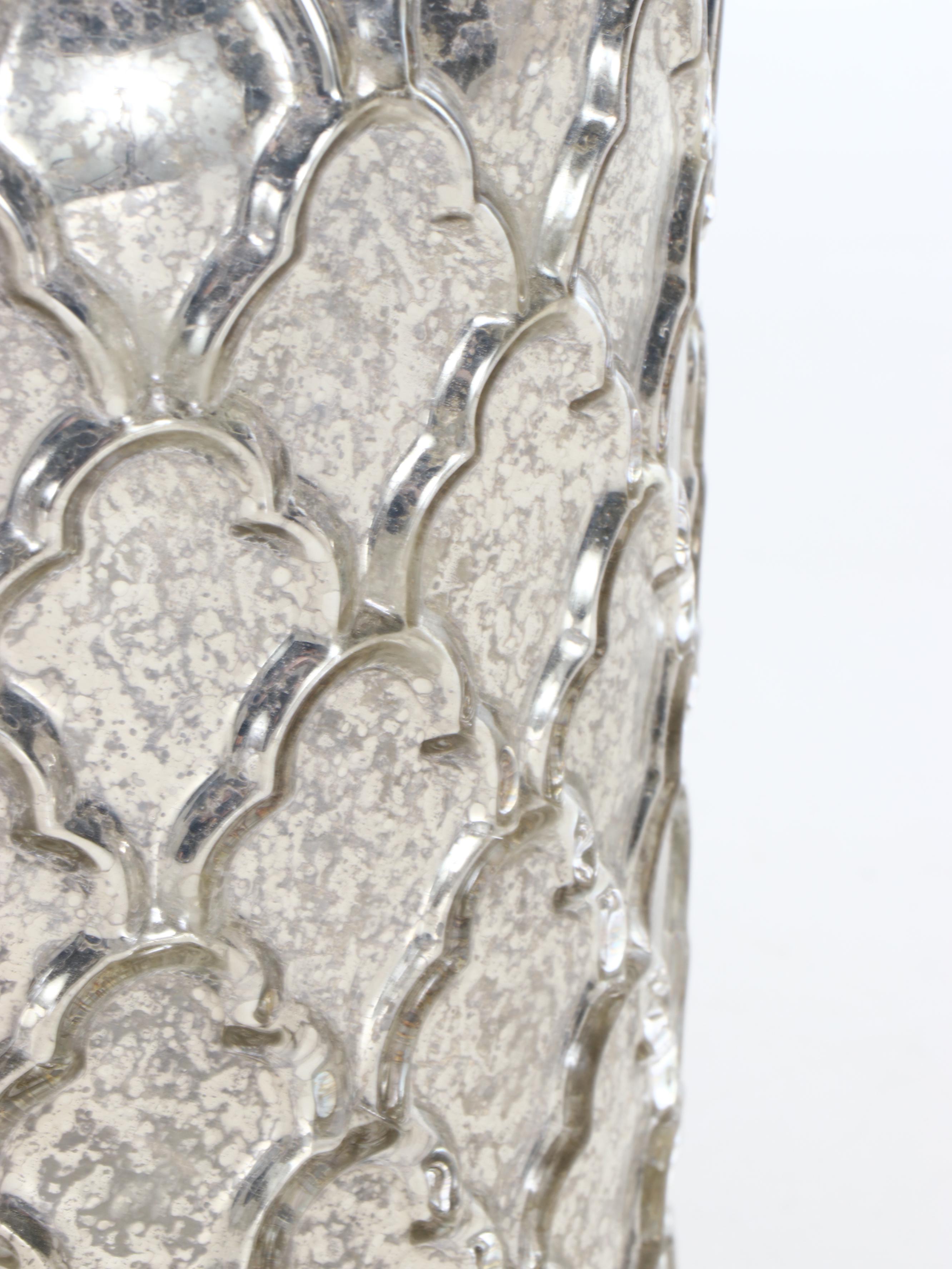 Mercury Glass Fish Scale Pattern Table Lamps with Linen Drum Shades