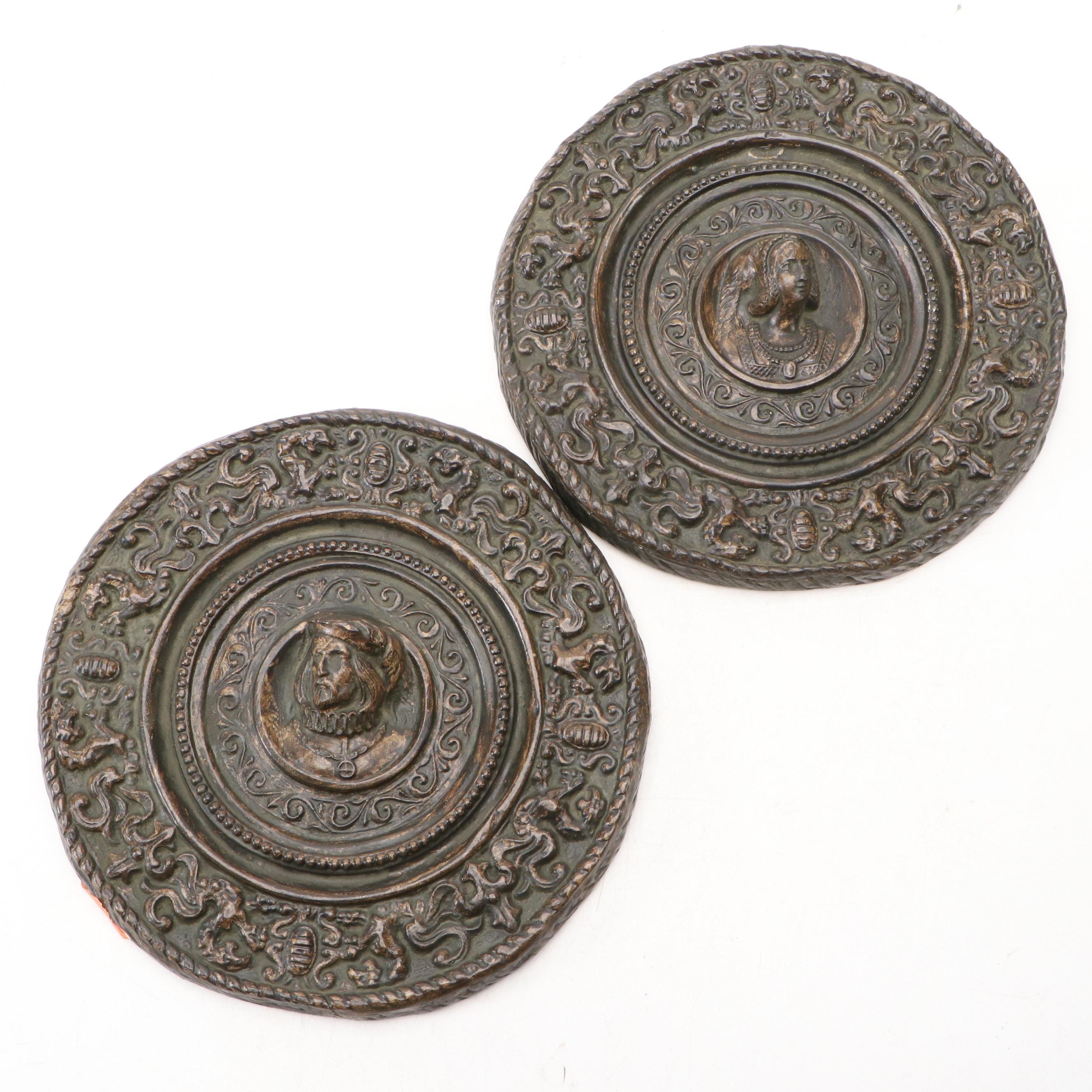 English Stuart Era Style Plaster Portrait Medallions, Mid to Late 20th Century