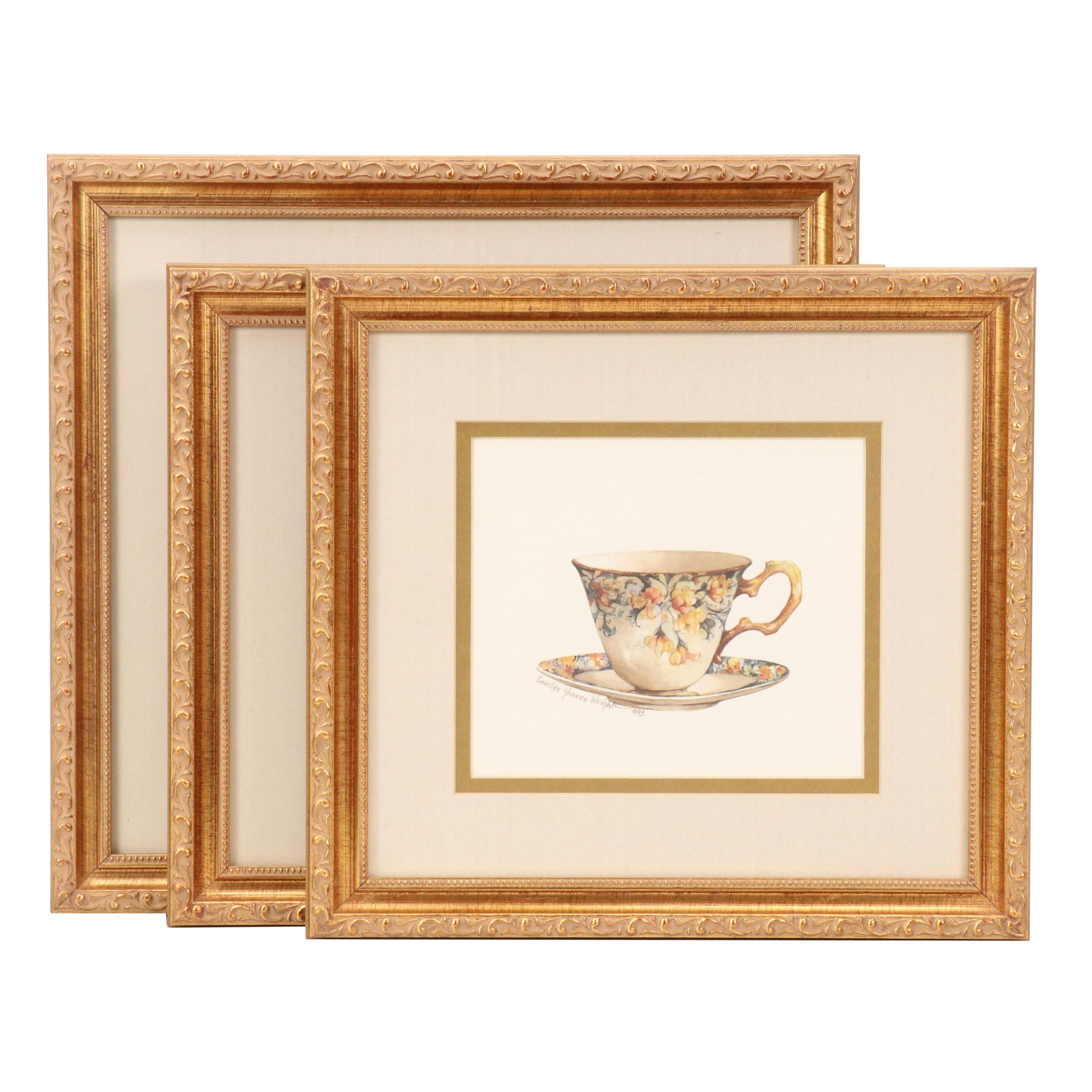 Offset Lithographs After Carolyn Shores Wright Teapot and Cups, Circa 1994