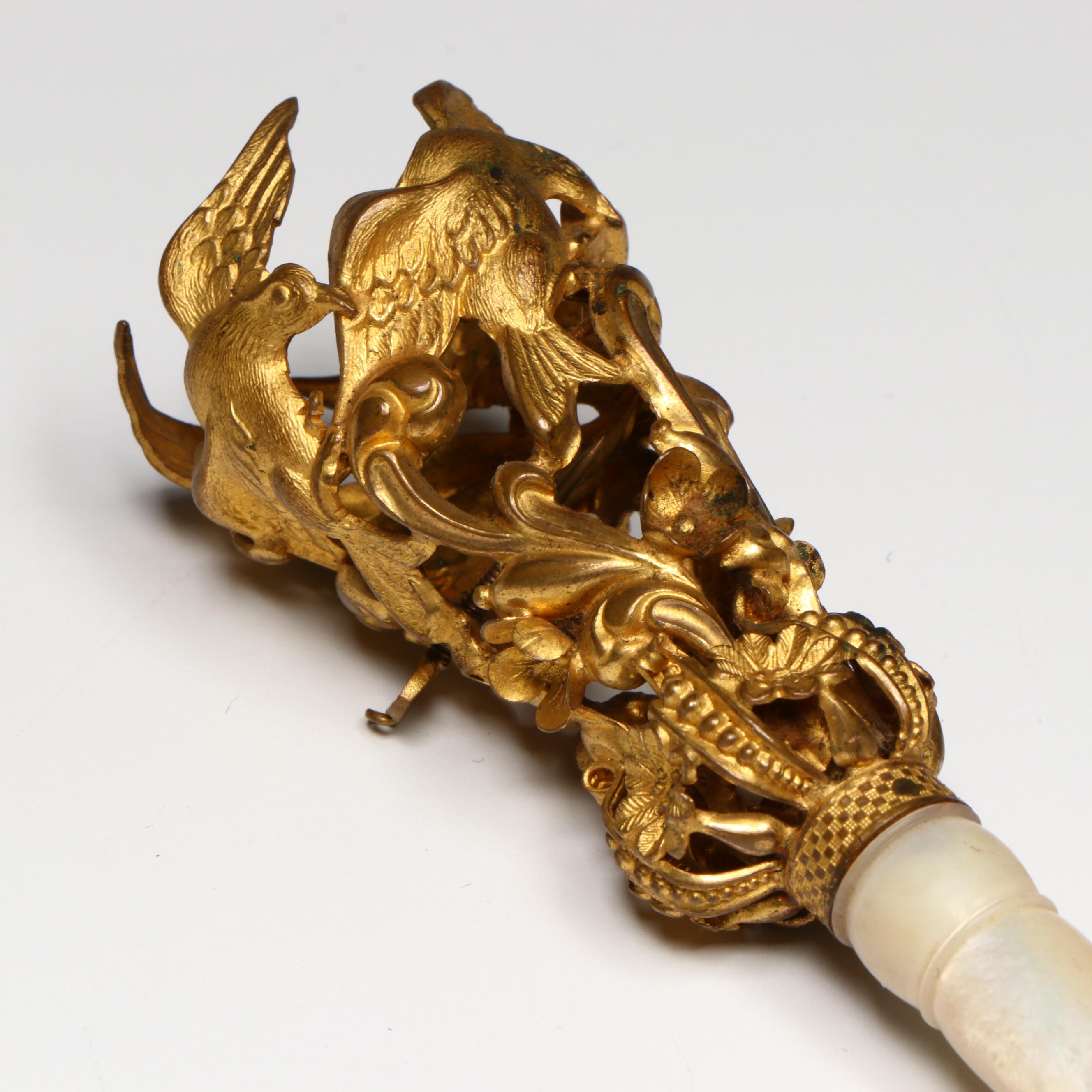 Continental Mother-Of-Pearl and Gilt Repoussé Tussie-Mussie Posy Holder