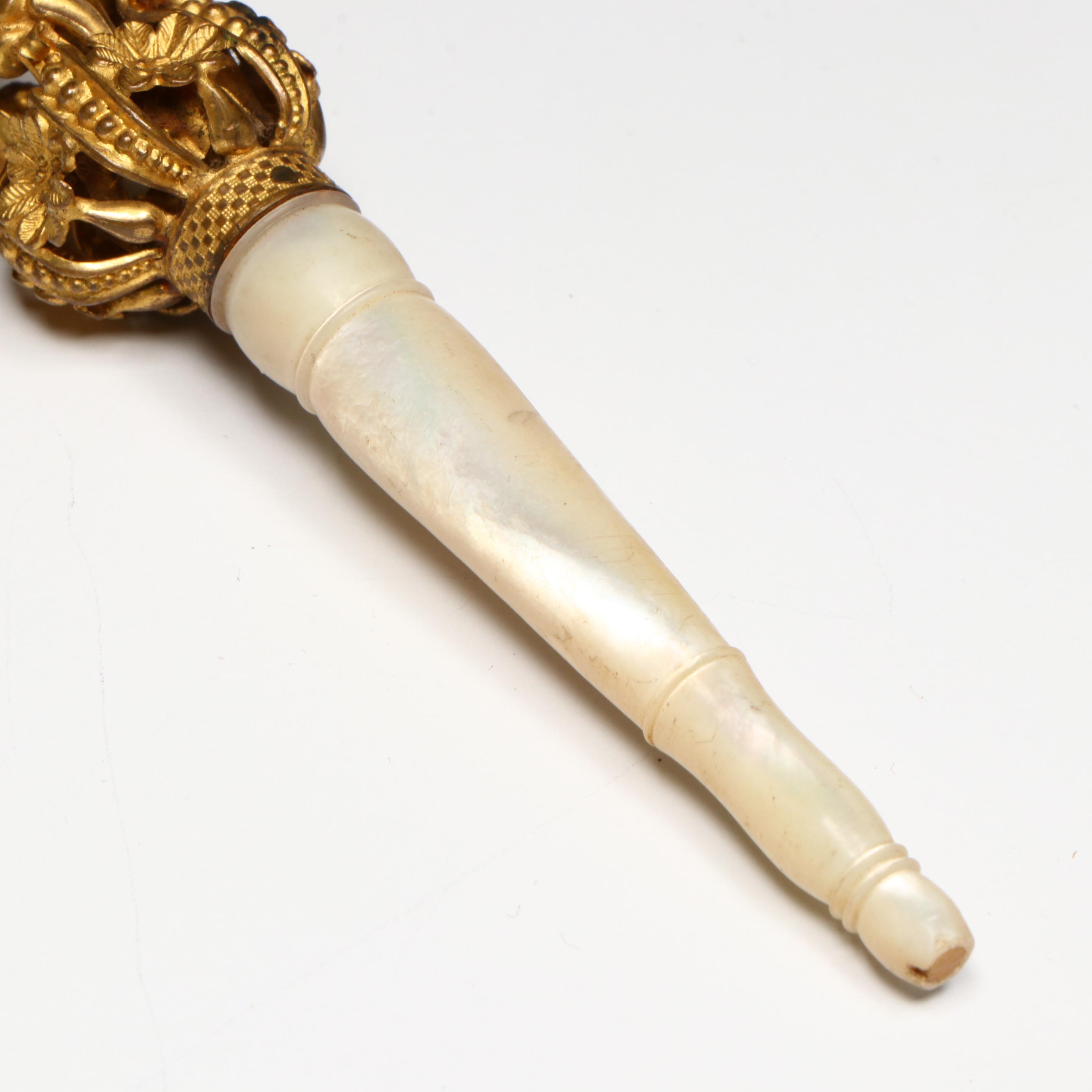 Continental Mother-Of-Pearl and Gilt Repoussé Tussie-Mussie Posy Holder