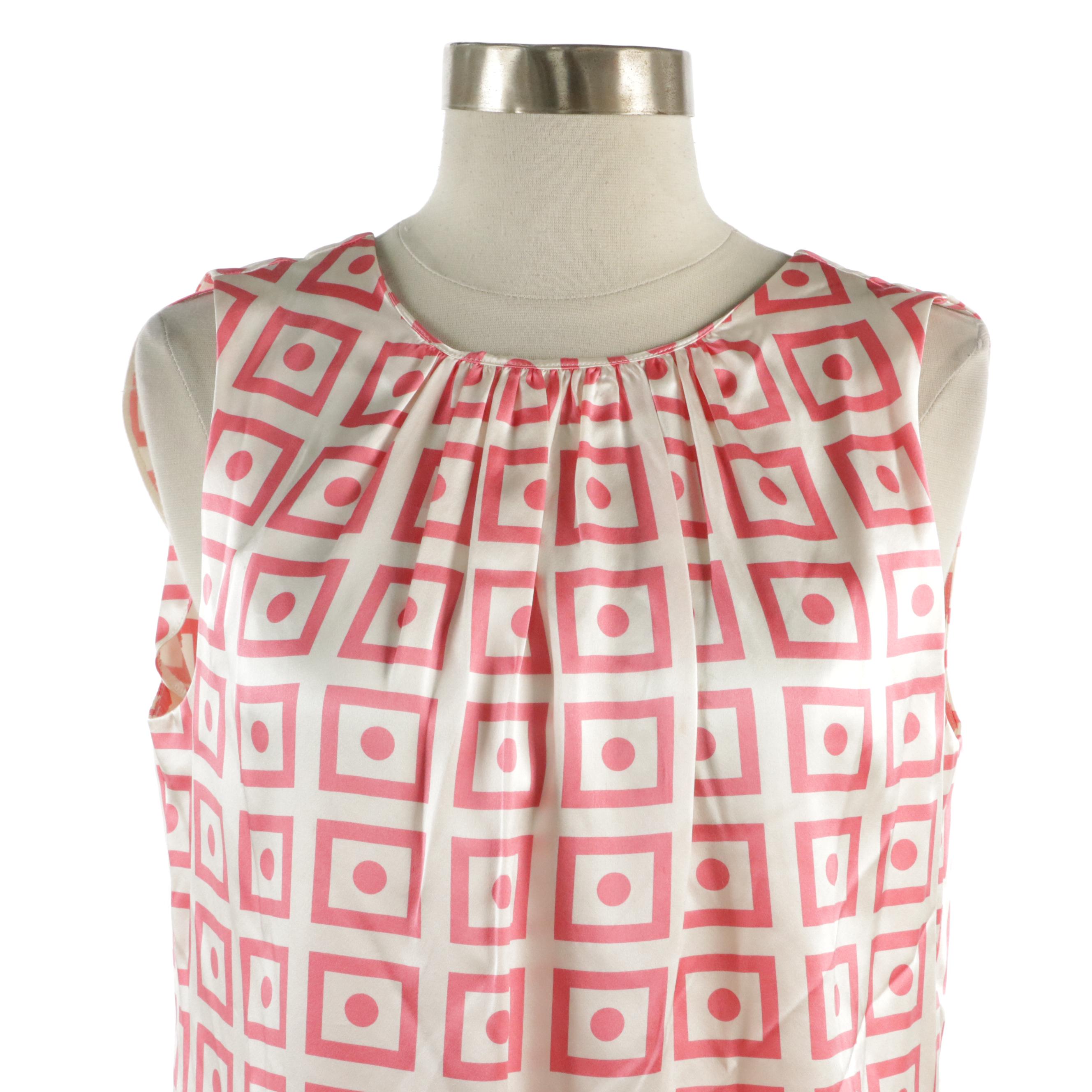 Tory Burch Printed Silk Ruched Sleeveless Blouse with Back Tie Strap