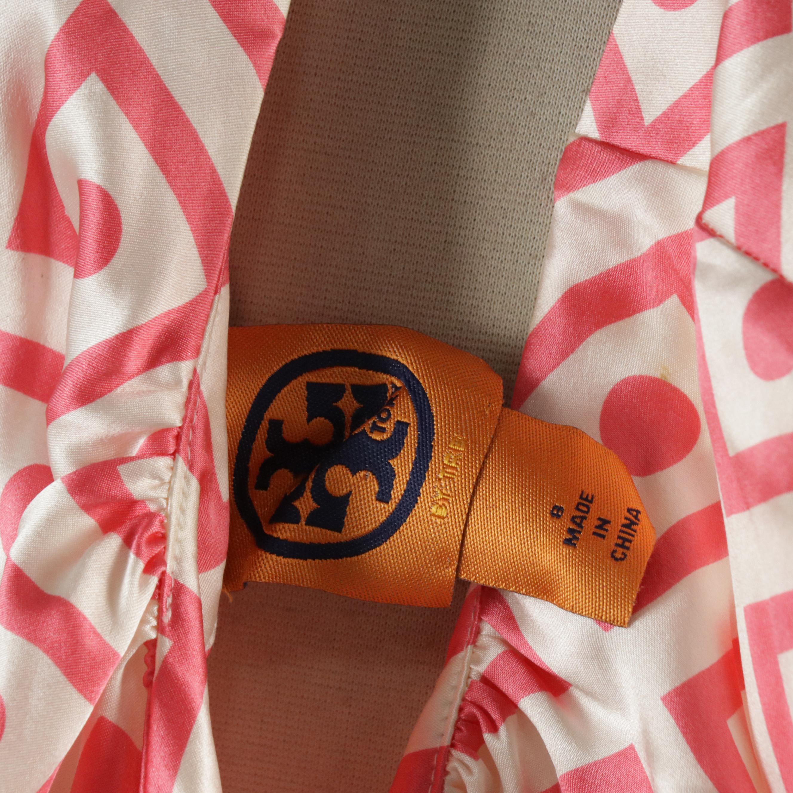 Tory Burch Printed Silk Ruched Sleeveless Blouse with Back Tie Strap