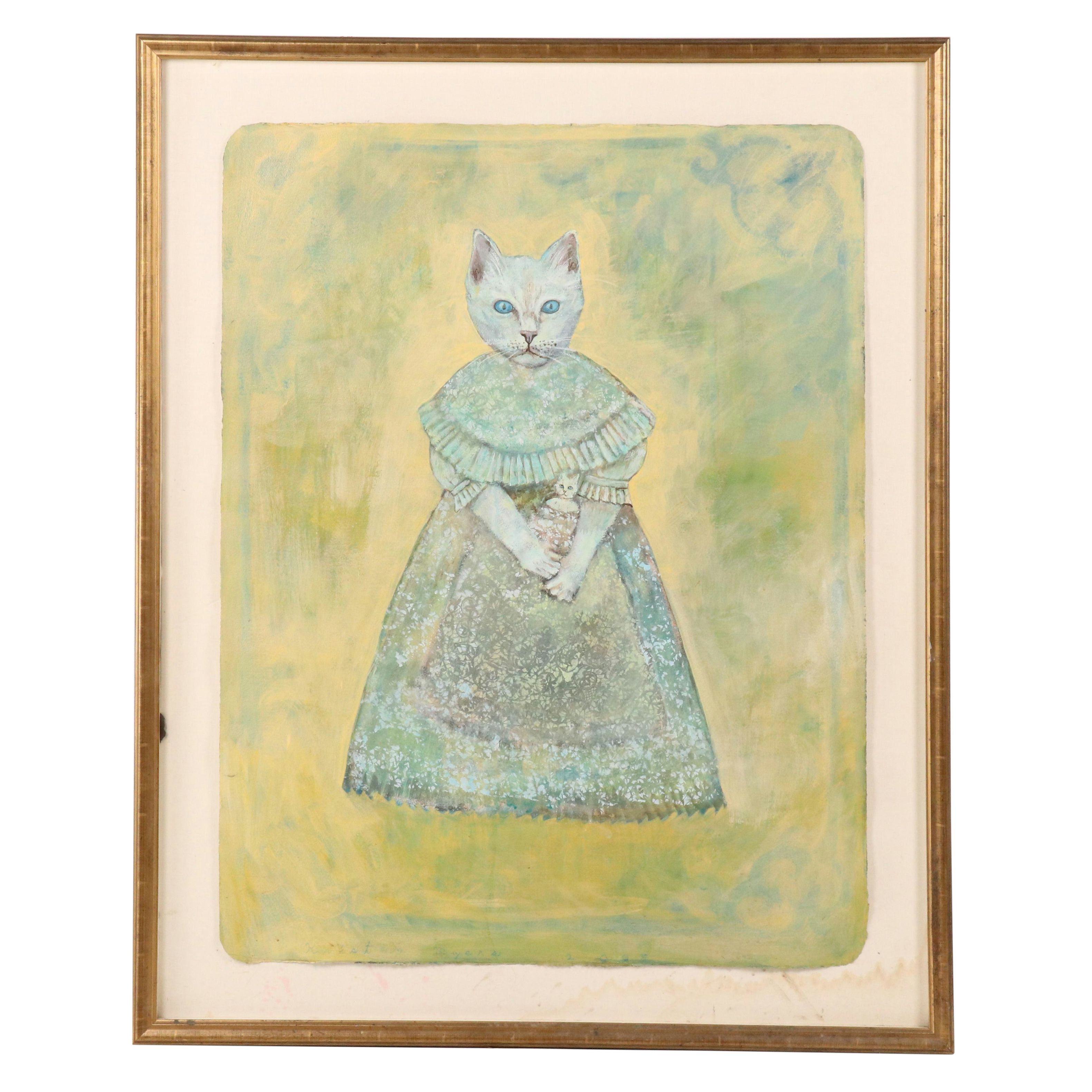 Kristen Myers Acrylic Painting of Anthropomorphic Cat, 2005