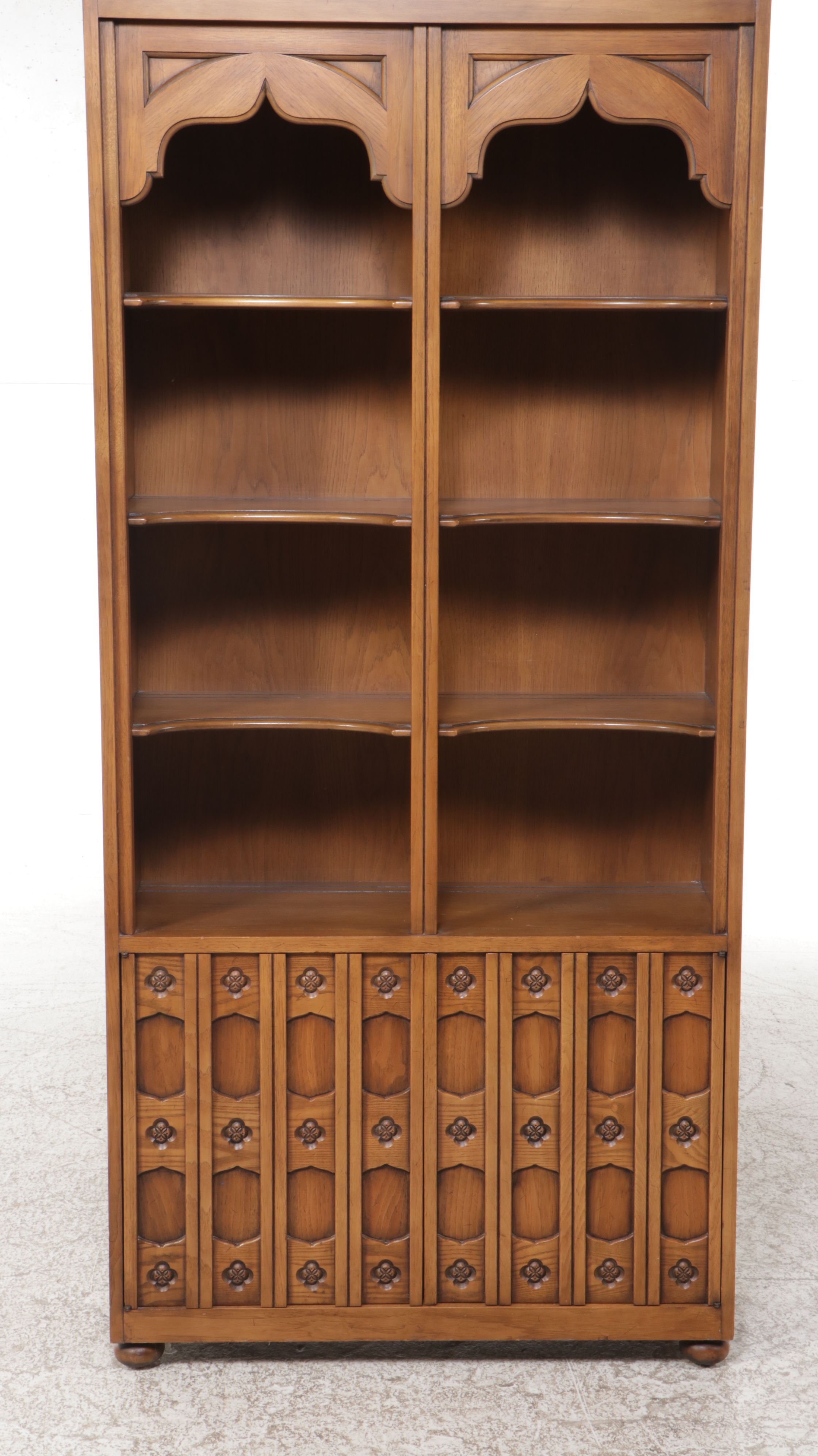 Drexel Spanish Revival Style Carved Wood Open Display Cabinet