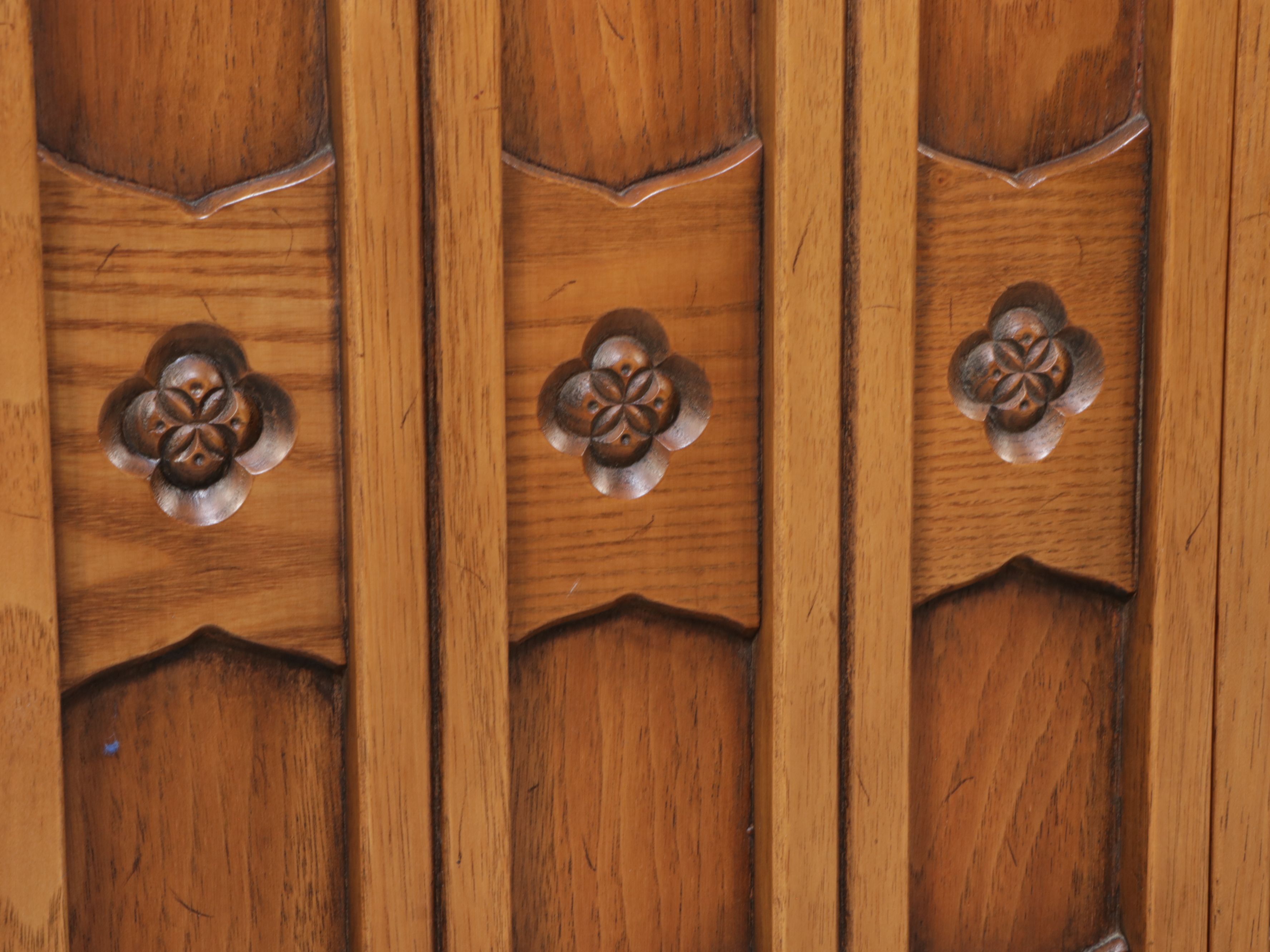 Drexel Spanish Revival Style Carved Wood Open Display Cabinet