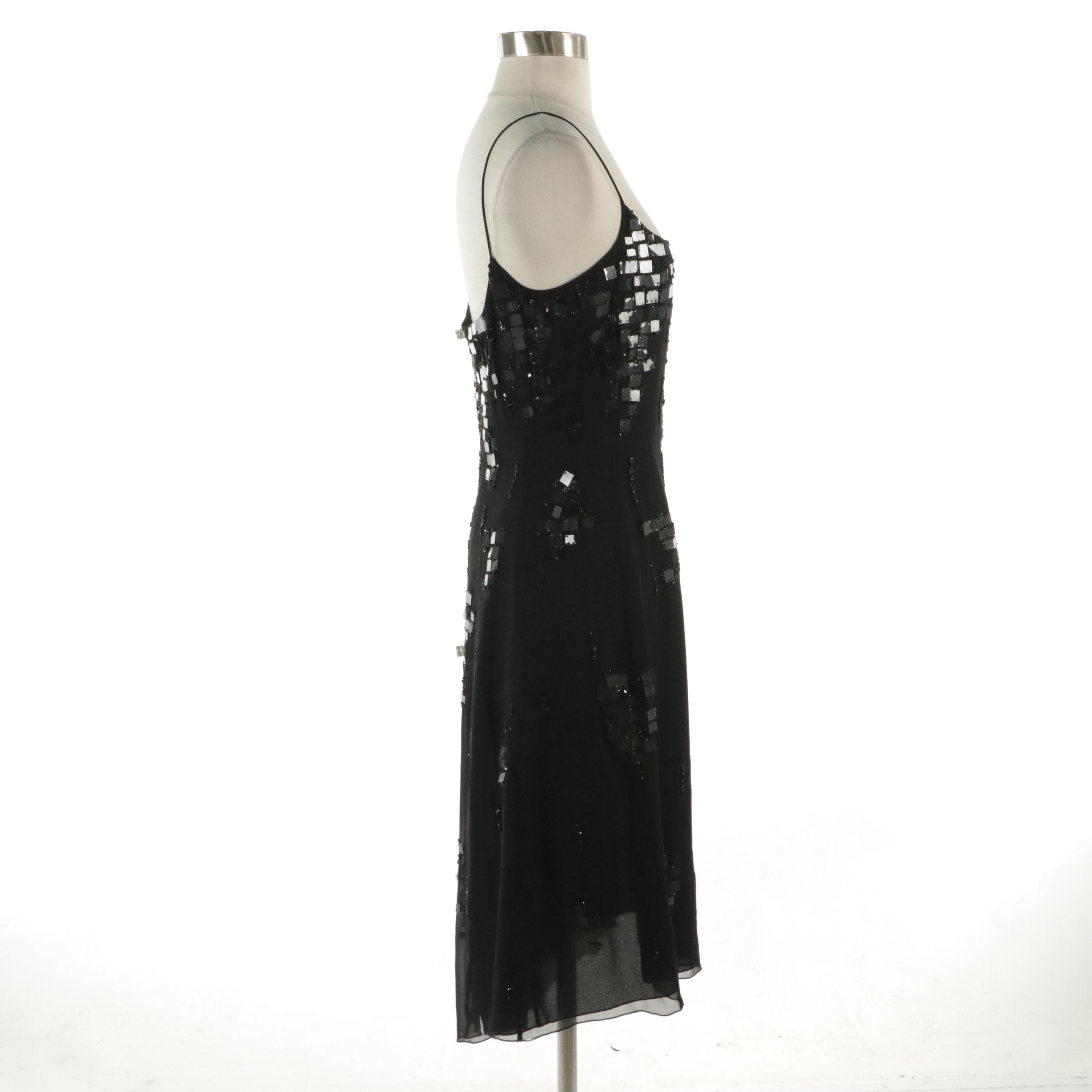 Armani Collezioni Bead and Paillette Sequin Embellished Silk Sleeveless Dress