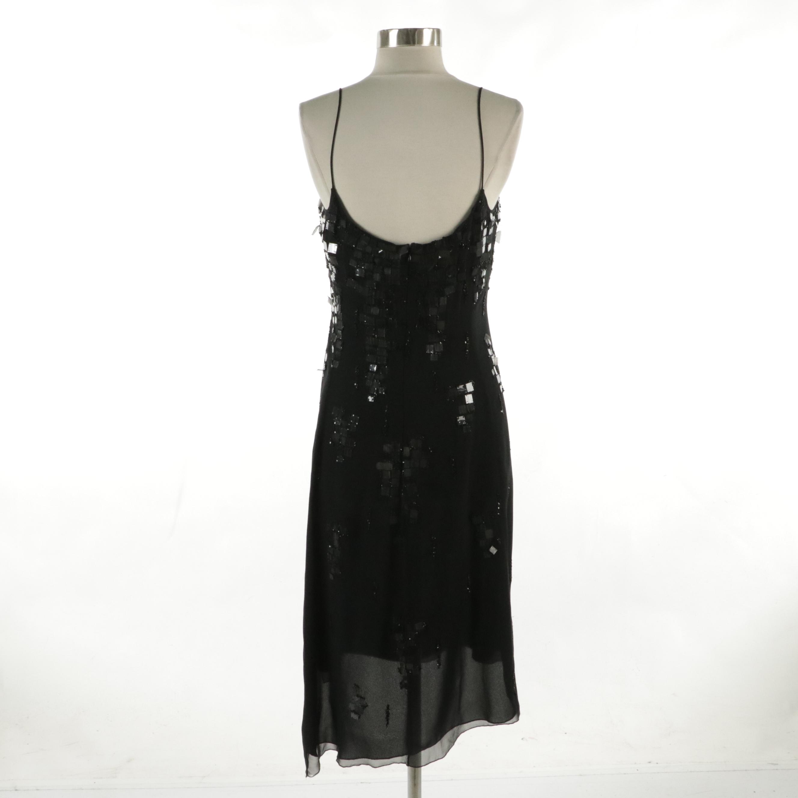Armani Collezioni Bead and Paillette Sequin Embellished Silk Sleeveless Dress