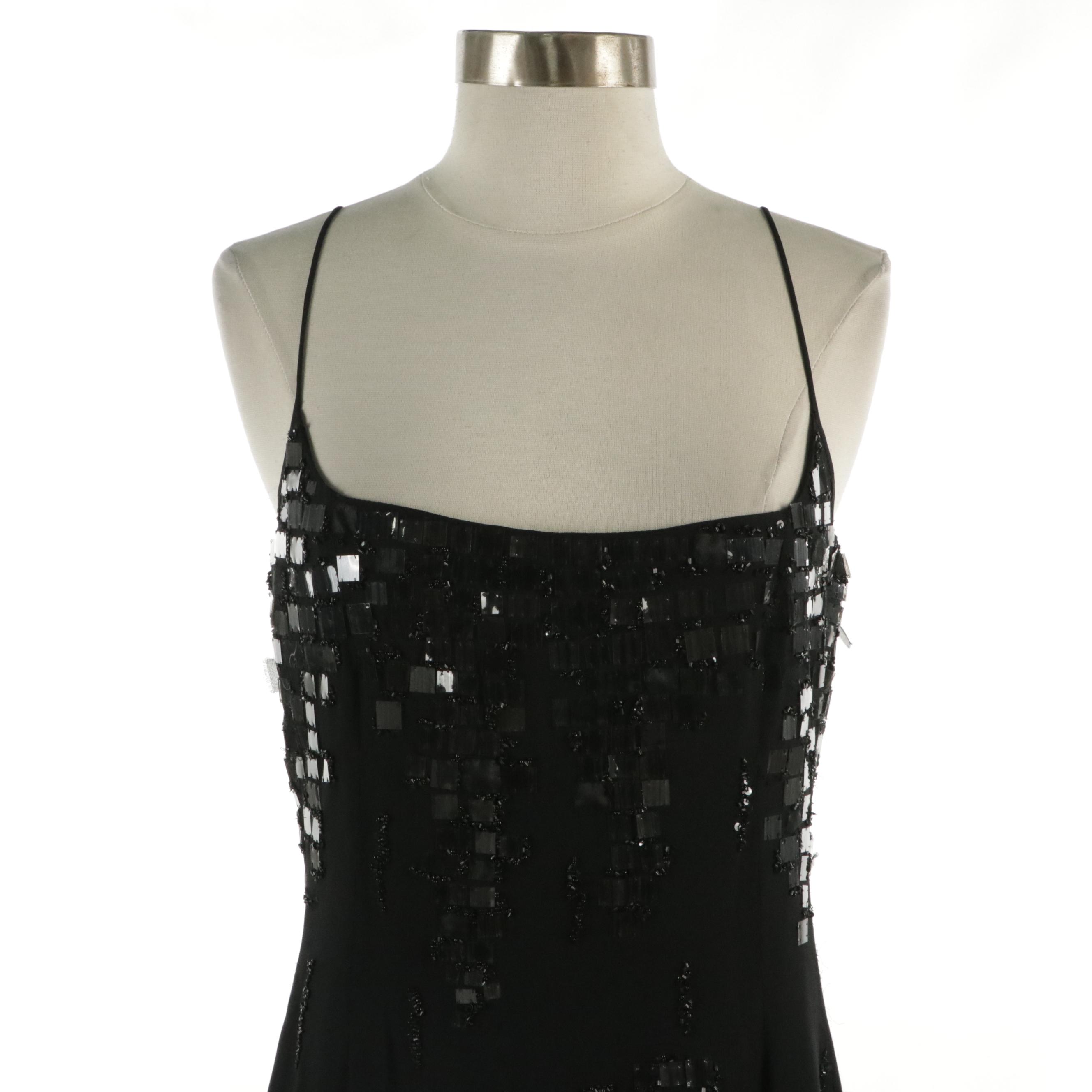 Armani Collezioni Bead and Paillette Sequin Embellished Silk Sleeveless Dress