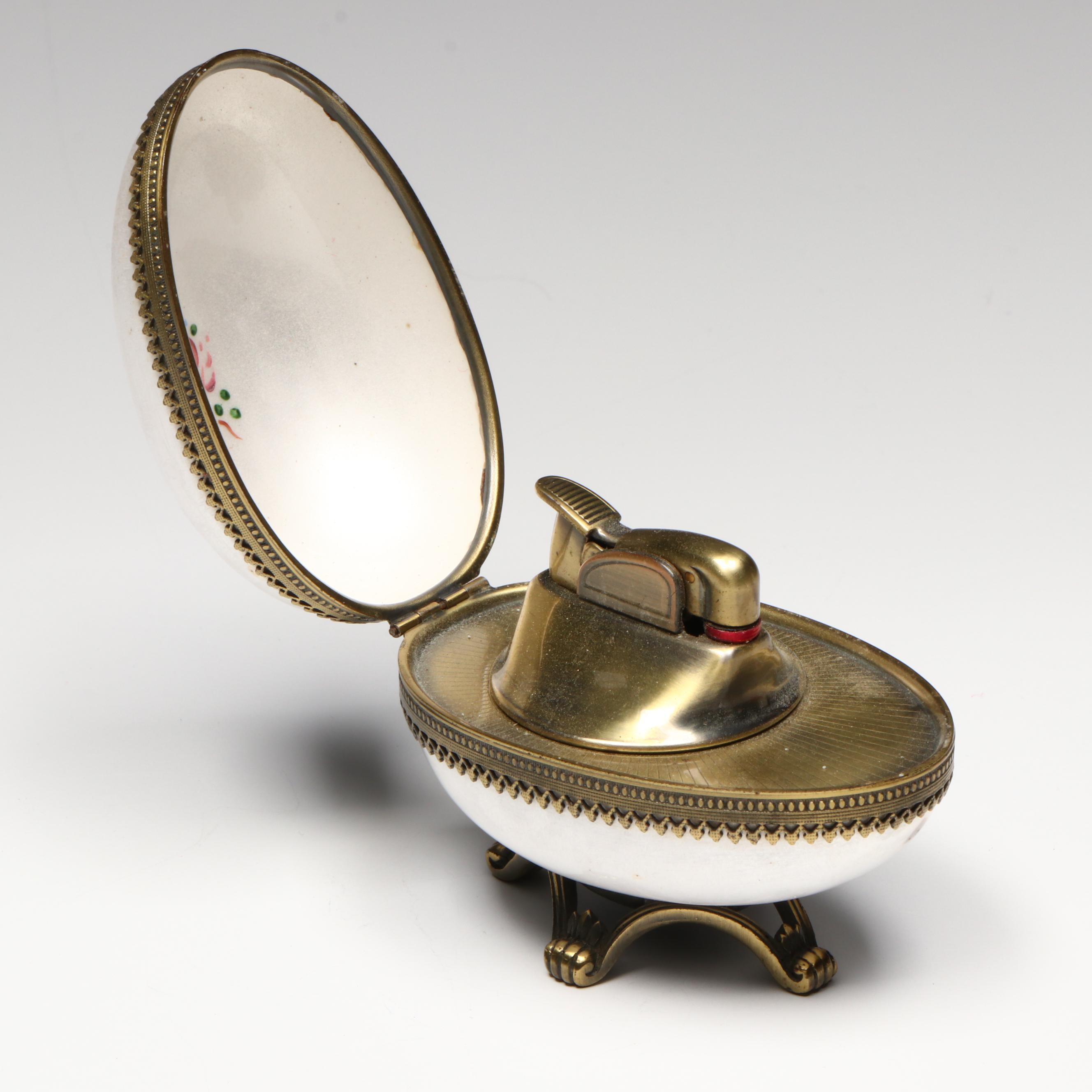 Evans "Imperial Egg" White Enamel Footed Table Lighter, Mid-20th Century