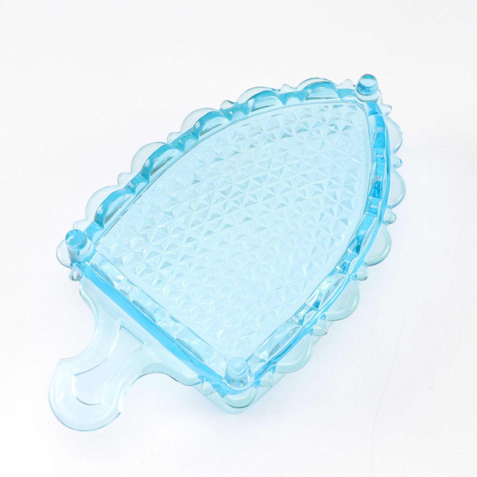 Light Blue Pressed Glass with L.G. Wright Iron Shaped Butter Dish