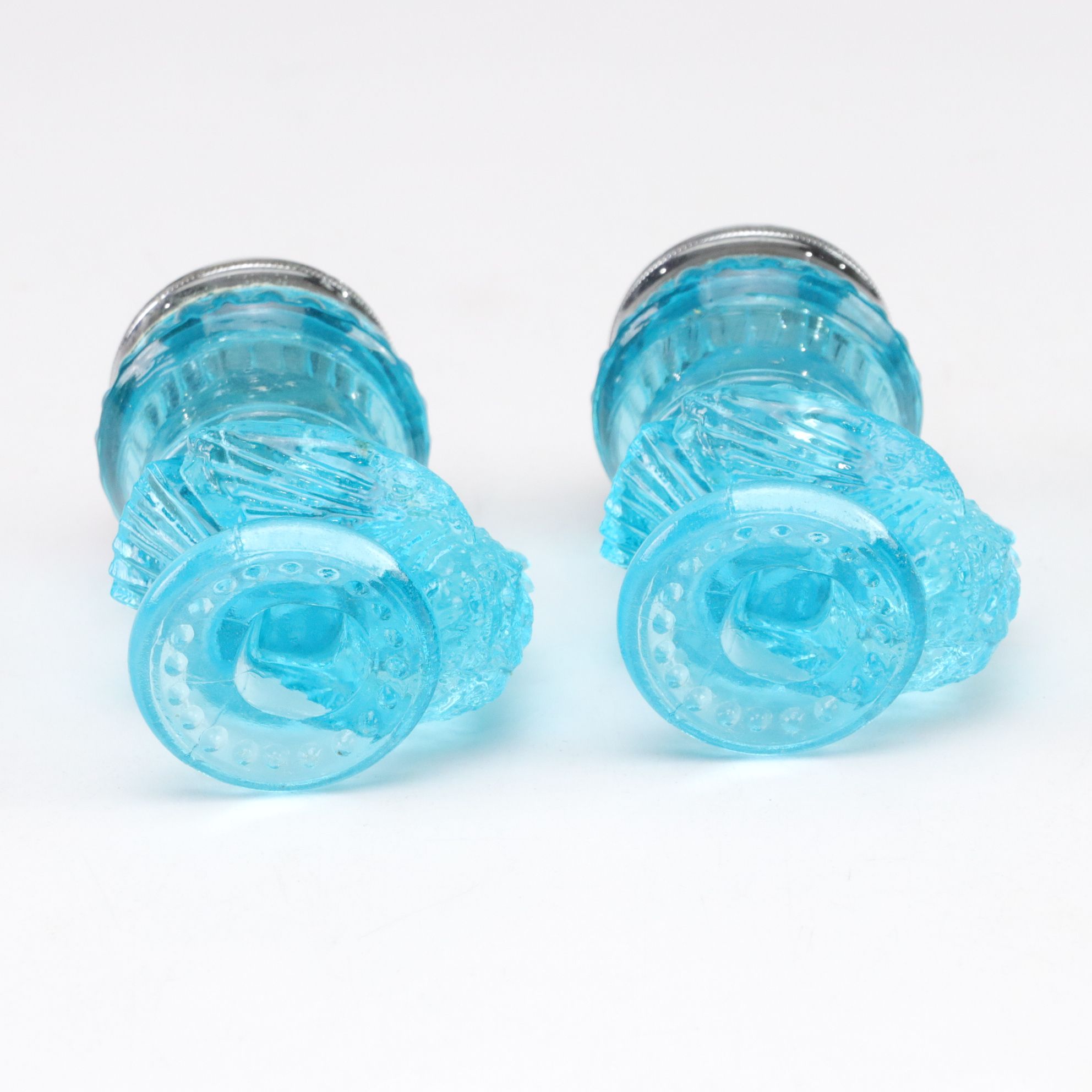 Light Blue Pressed Glass with L.G. Wright Iron Shaped Butter Dish