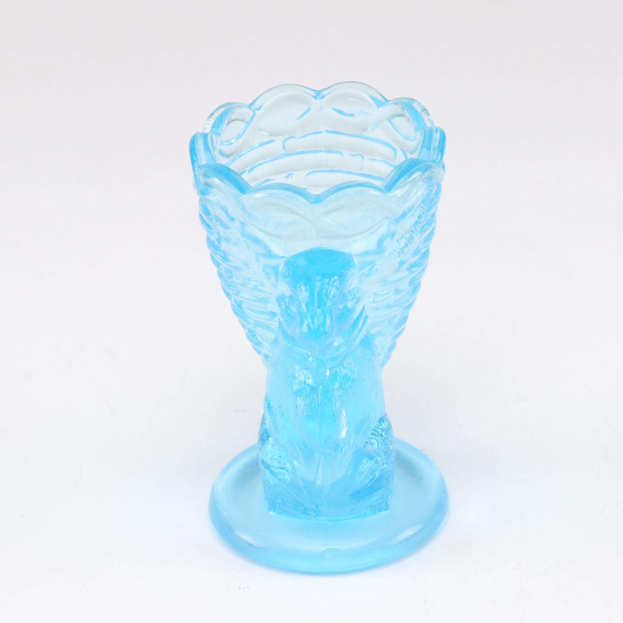 Light Blue Pressed Glass with L.G. Wright Iron Shaped Butter Dish