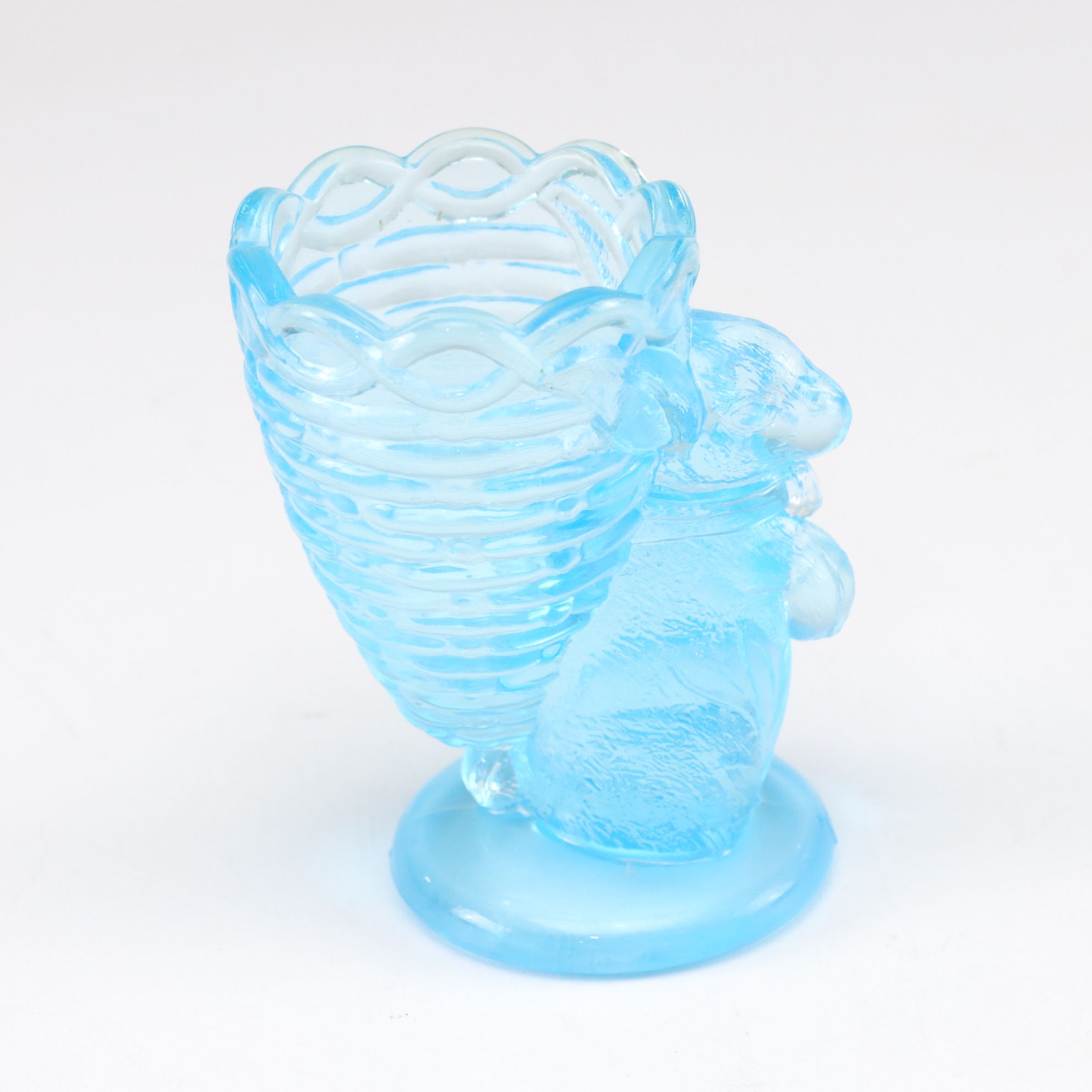 Light Blue Pressed Glass with L.G. Wright Iron Shaped Butter Dish