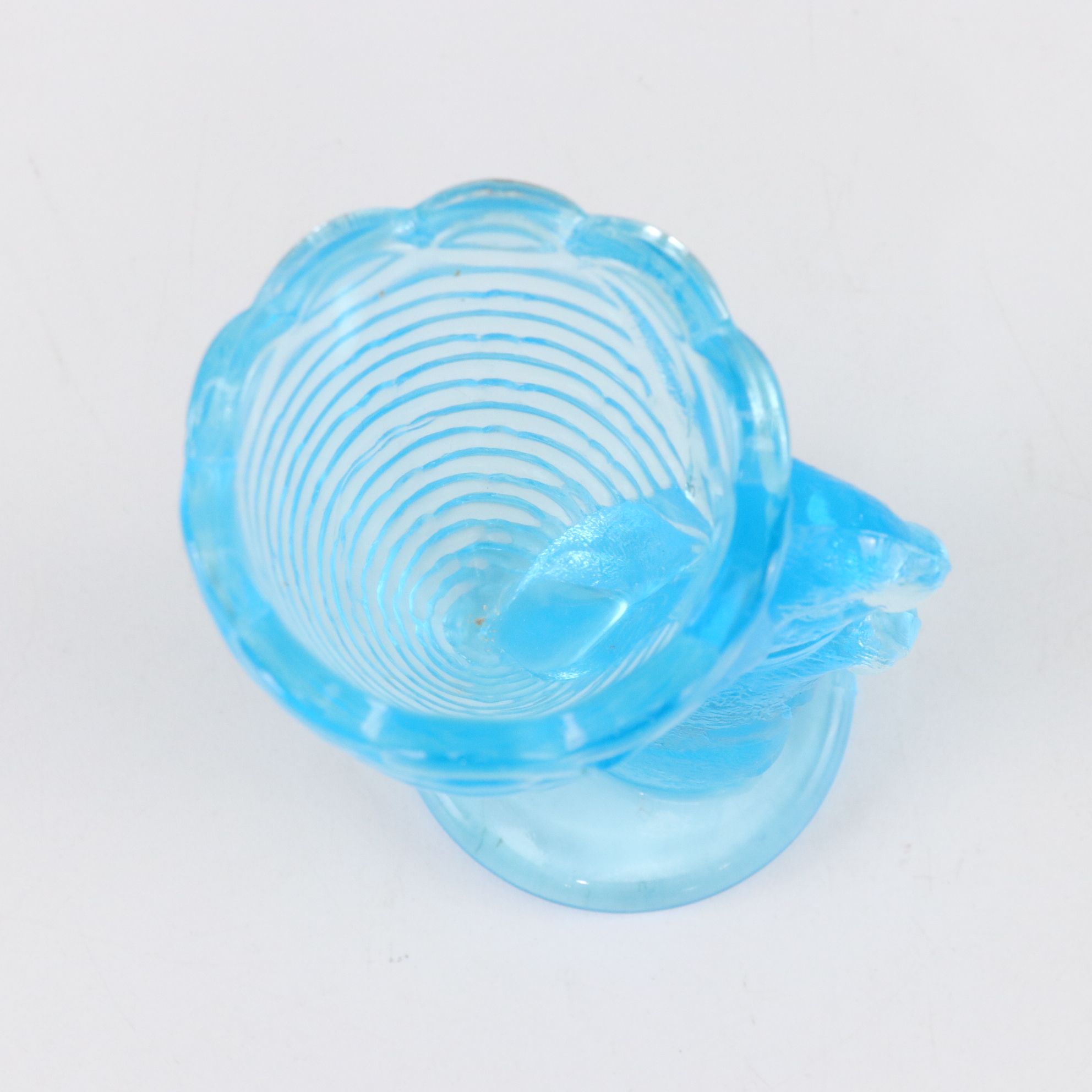 Light Blue Pressed Glass with L.G. Wright Iron Shaped Butter Dish