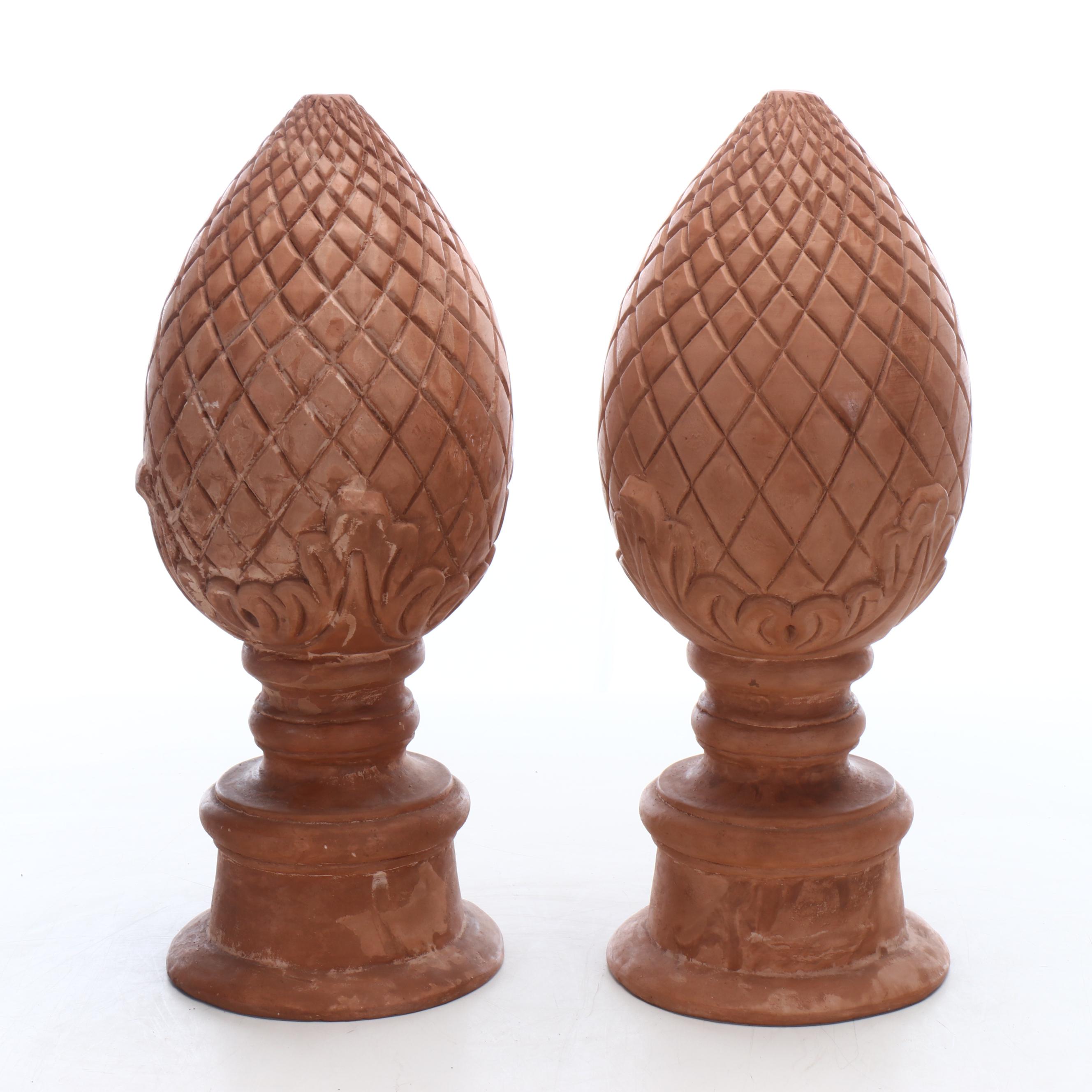Tuscan Style Terracotta Pine Cone Finials