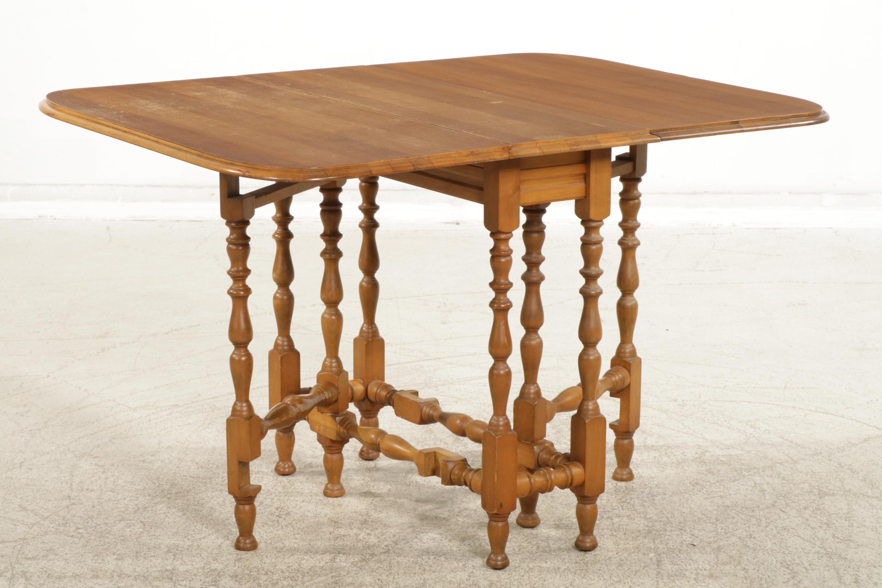 Veneer-Top Rectangular Gateleg Table With Beveled Edge and Turned Legs