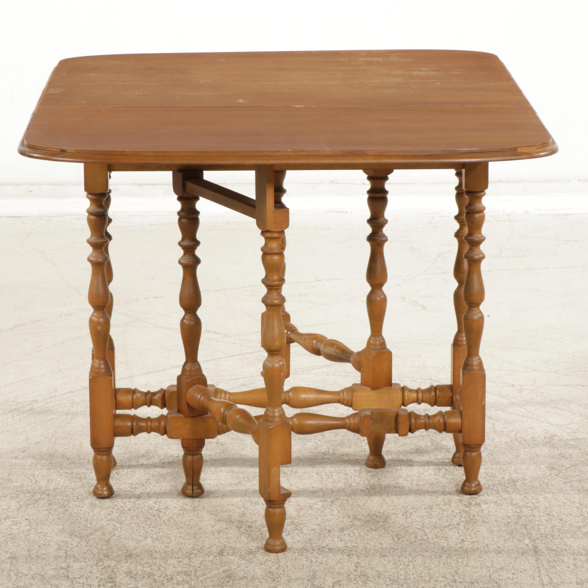 Veneer-Top Rectangular Gateleg Table With Beveled Edge and Turned Legs