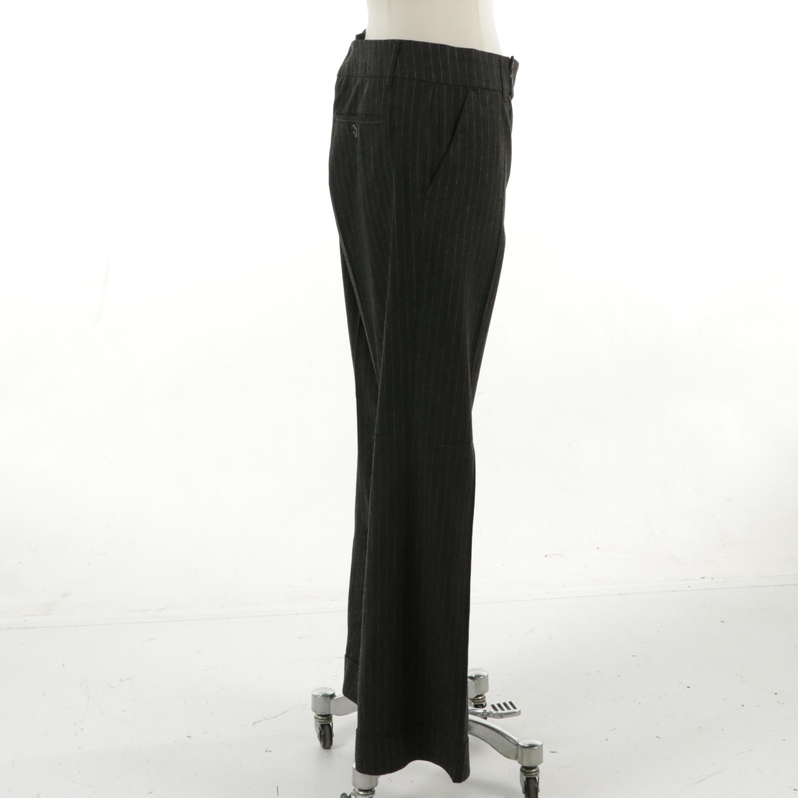 Moschino Jeans Grey Pinstriped Wool Blend Wide-Leg Trousers