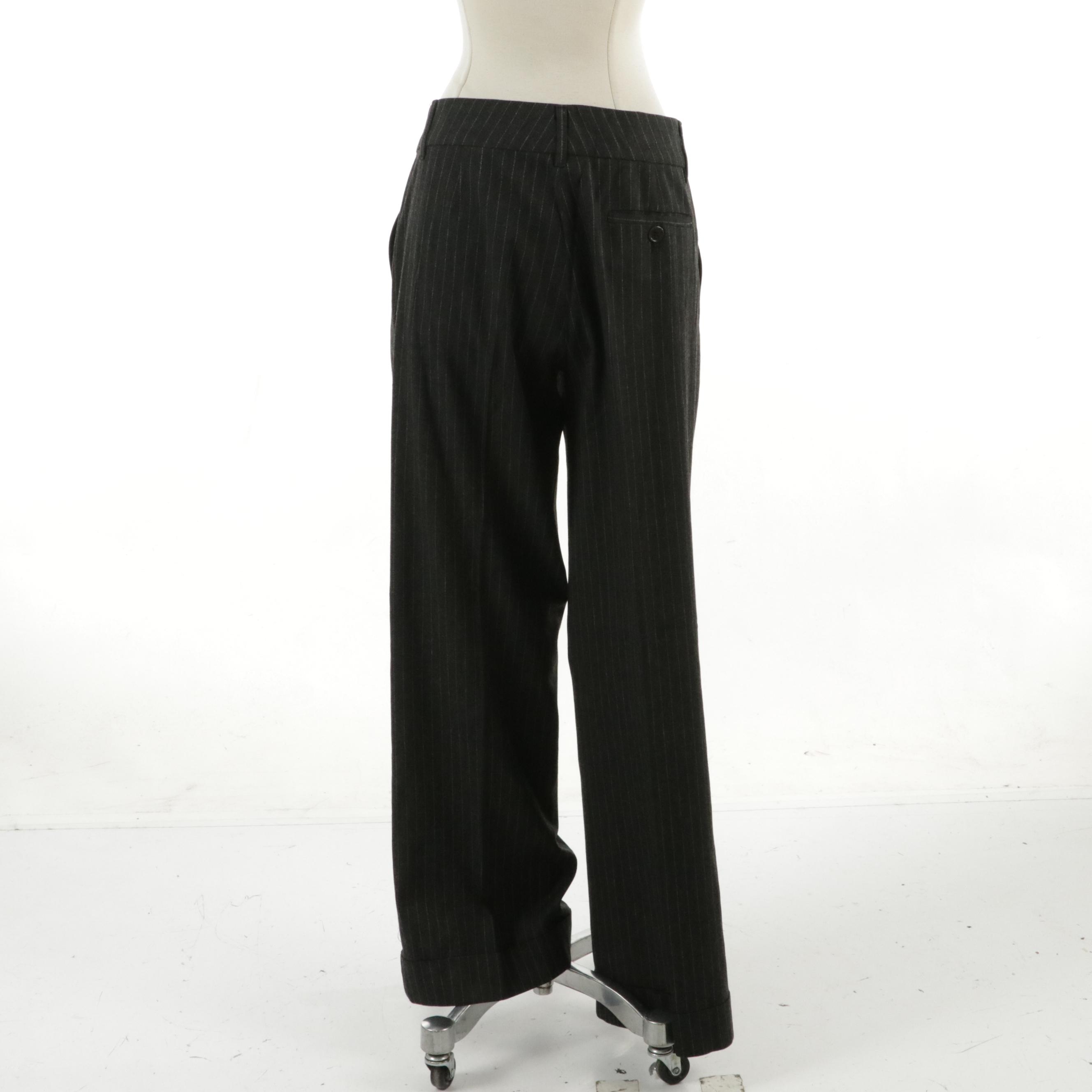 Moschino Jeans Grey Pinstriped Wool Blend Wide-Leg Trousers