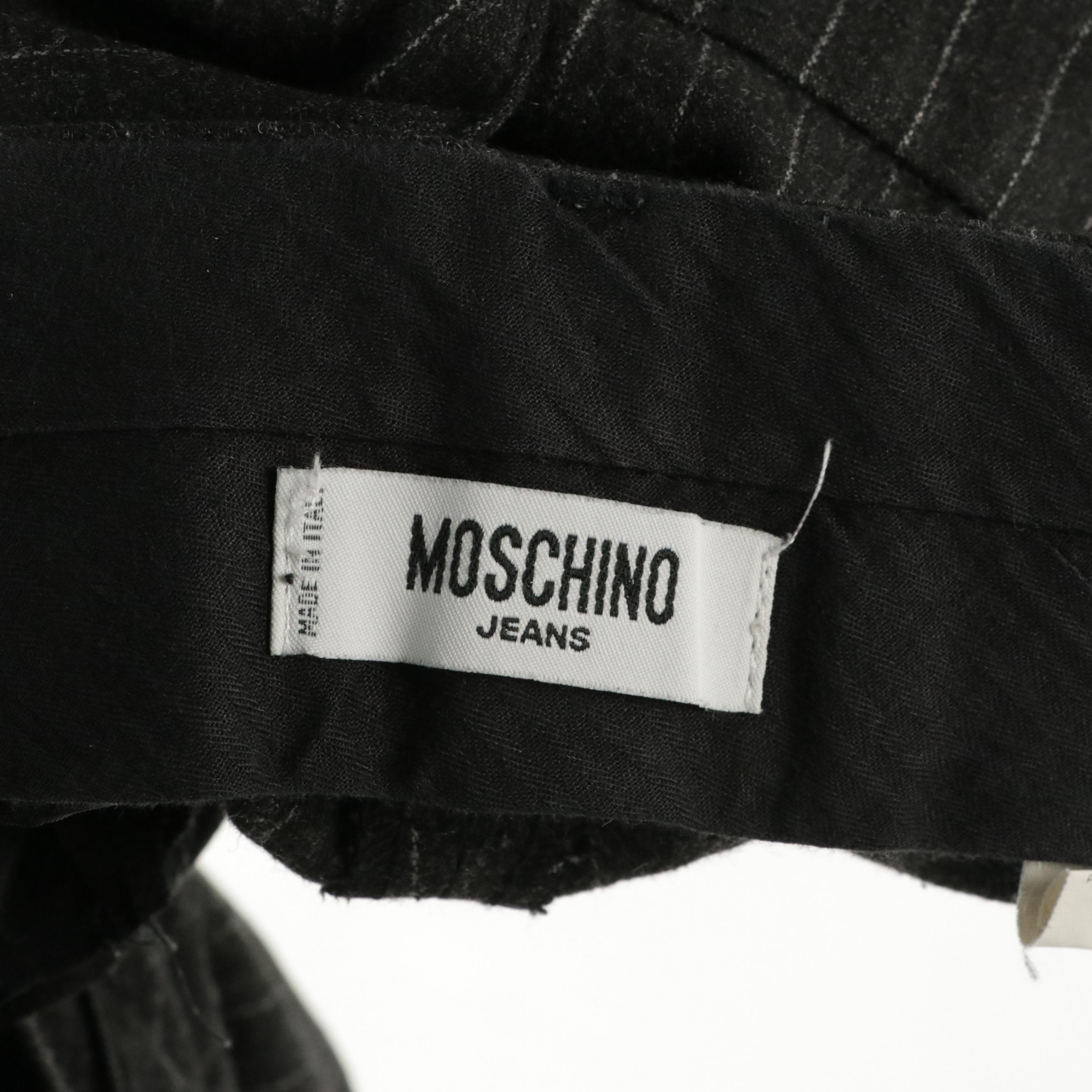 Moschino Jeans Grey Pinstriped Wool Blend Wide-Leg Trousers