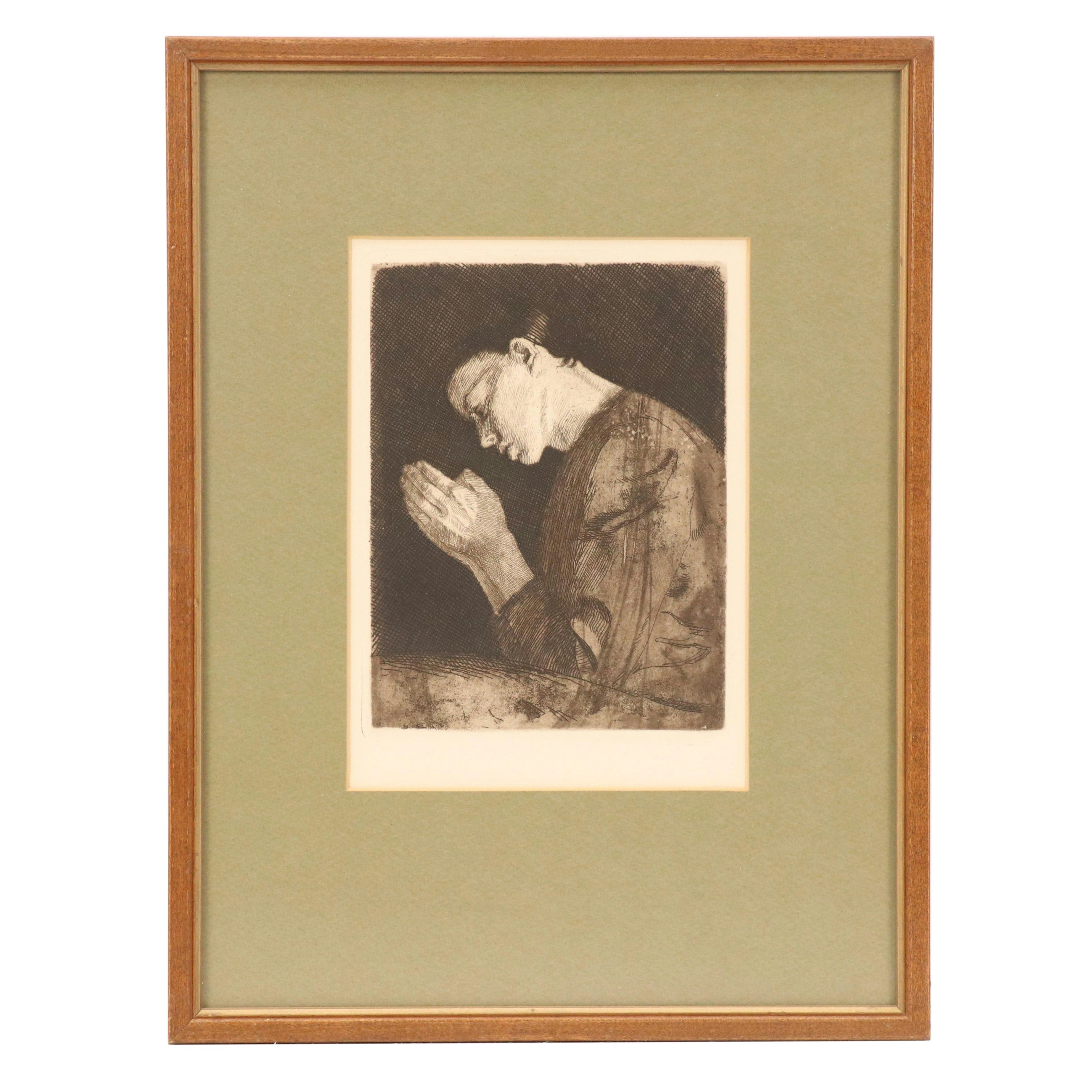 After Kathe Kollwitz Etching "Girl Praying," Early/ Mid-20th Century