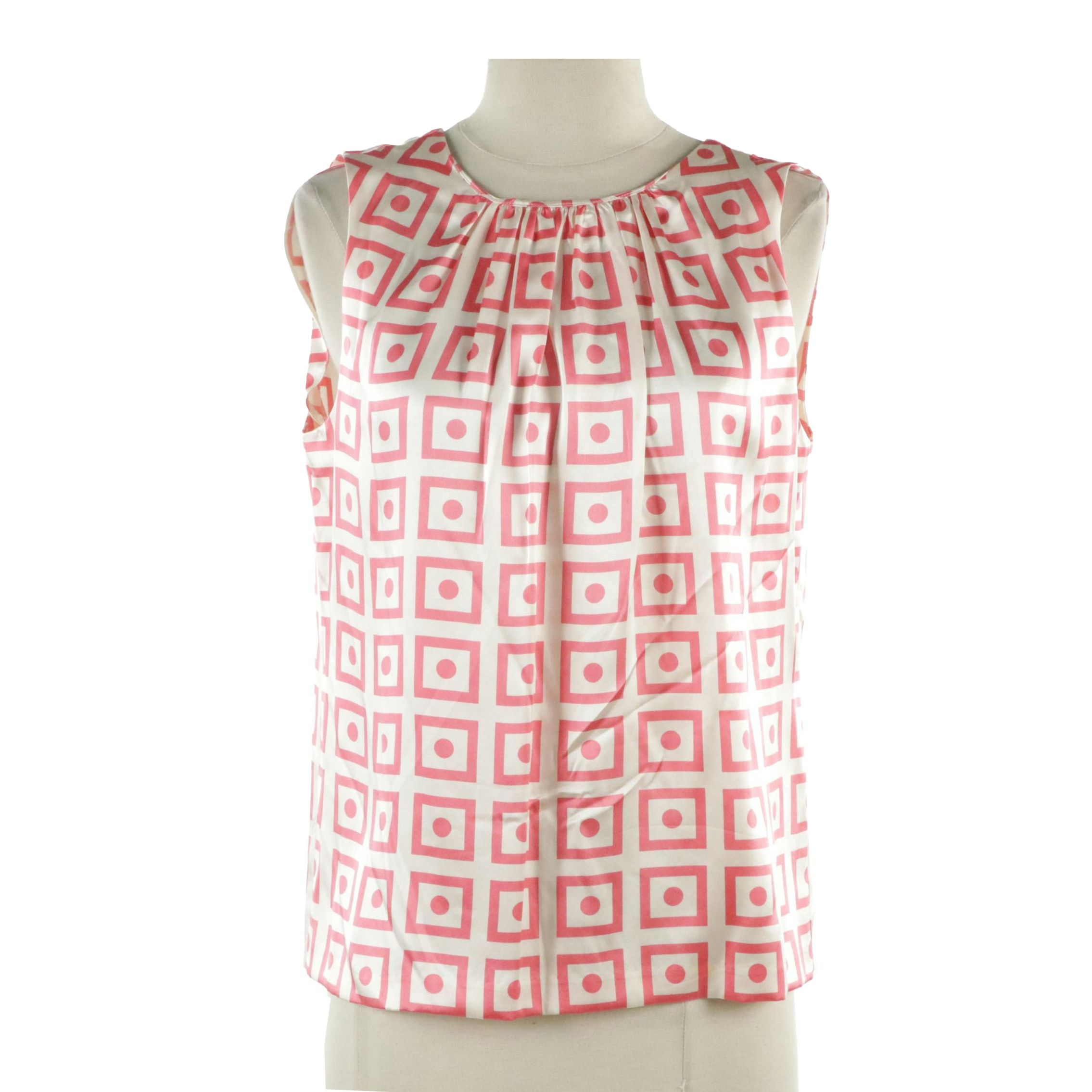 Tory Burch Printed Silk Ruched Sleeveless Blouse with Back Tie Strap
