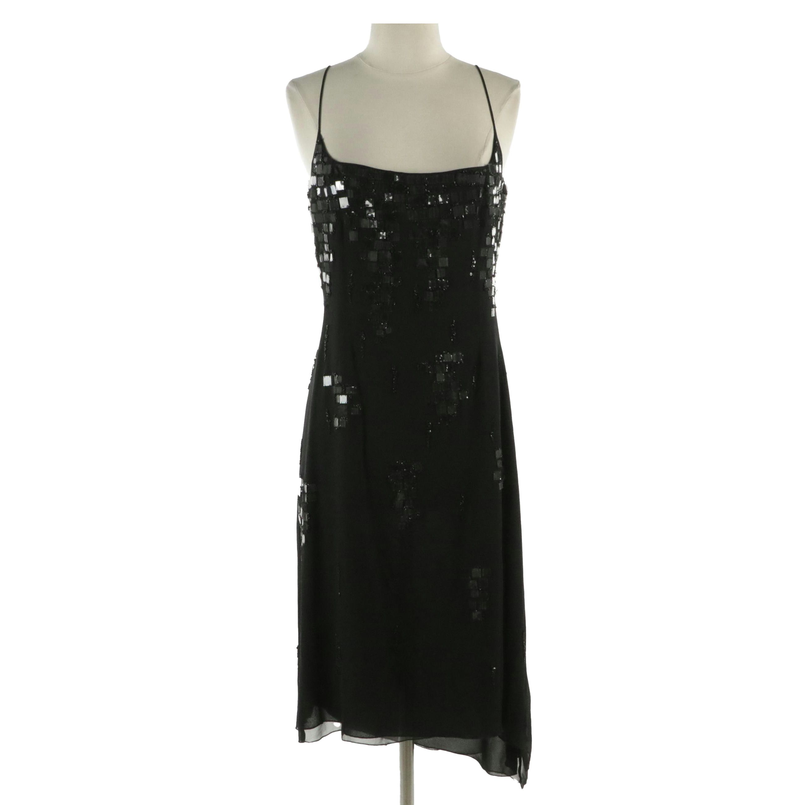 Armani Collezioni Bead and Paillette Sequin Embellished Silk Sleeveless Dress
