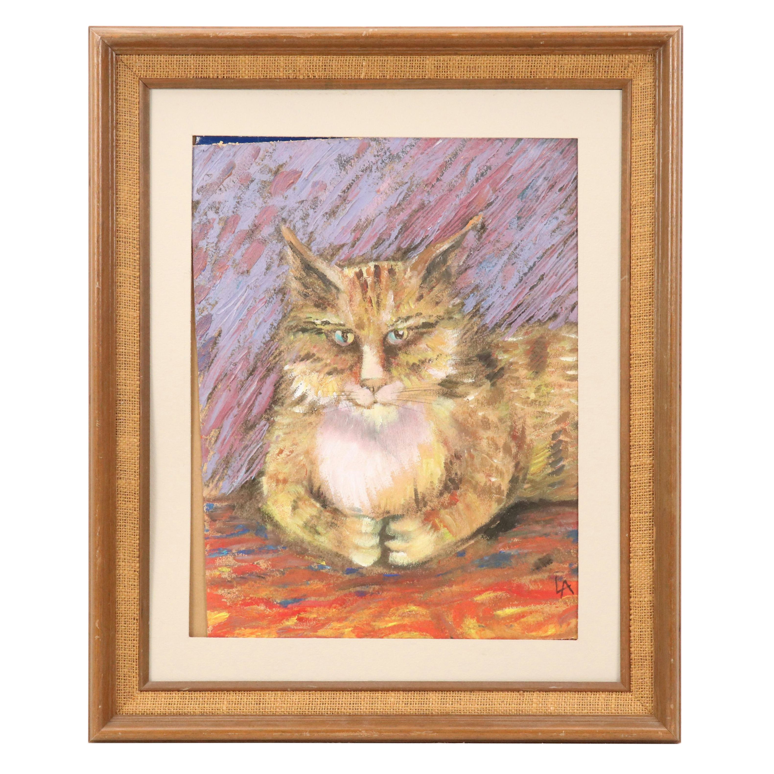 Lynn Anderson Watercolor on Collaged Paper "The Cat That Knows Everything," 1999
