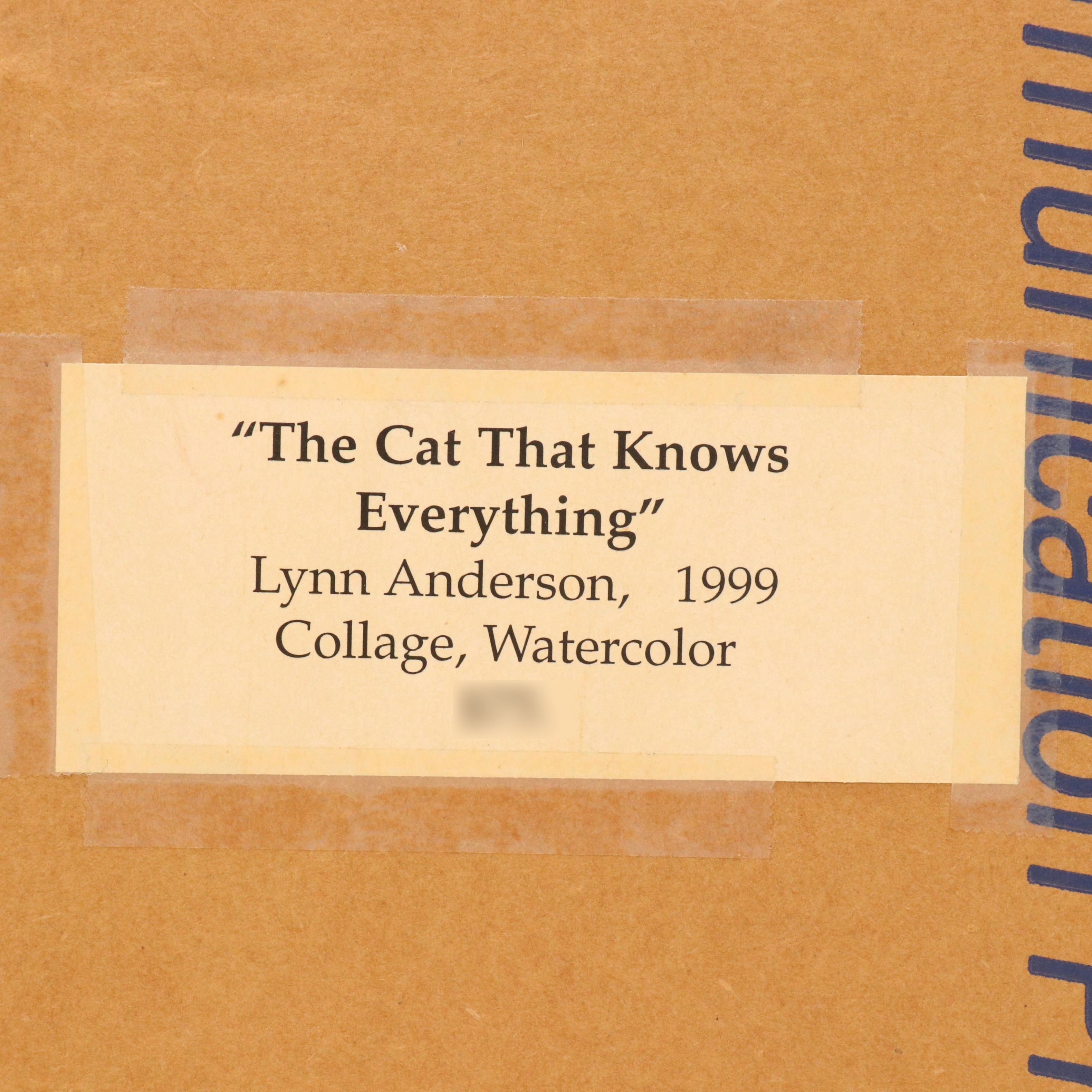 Lynn Anderson Watercolor on Collaged Paper "The Cat That Knows Everything," 1999