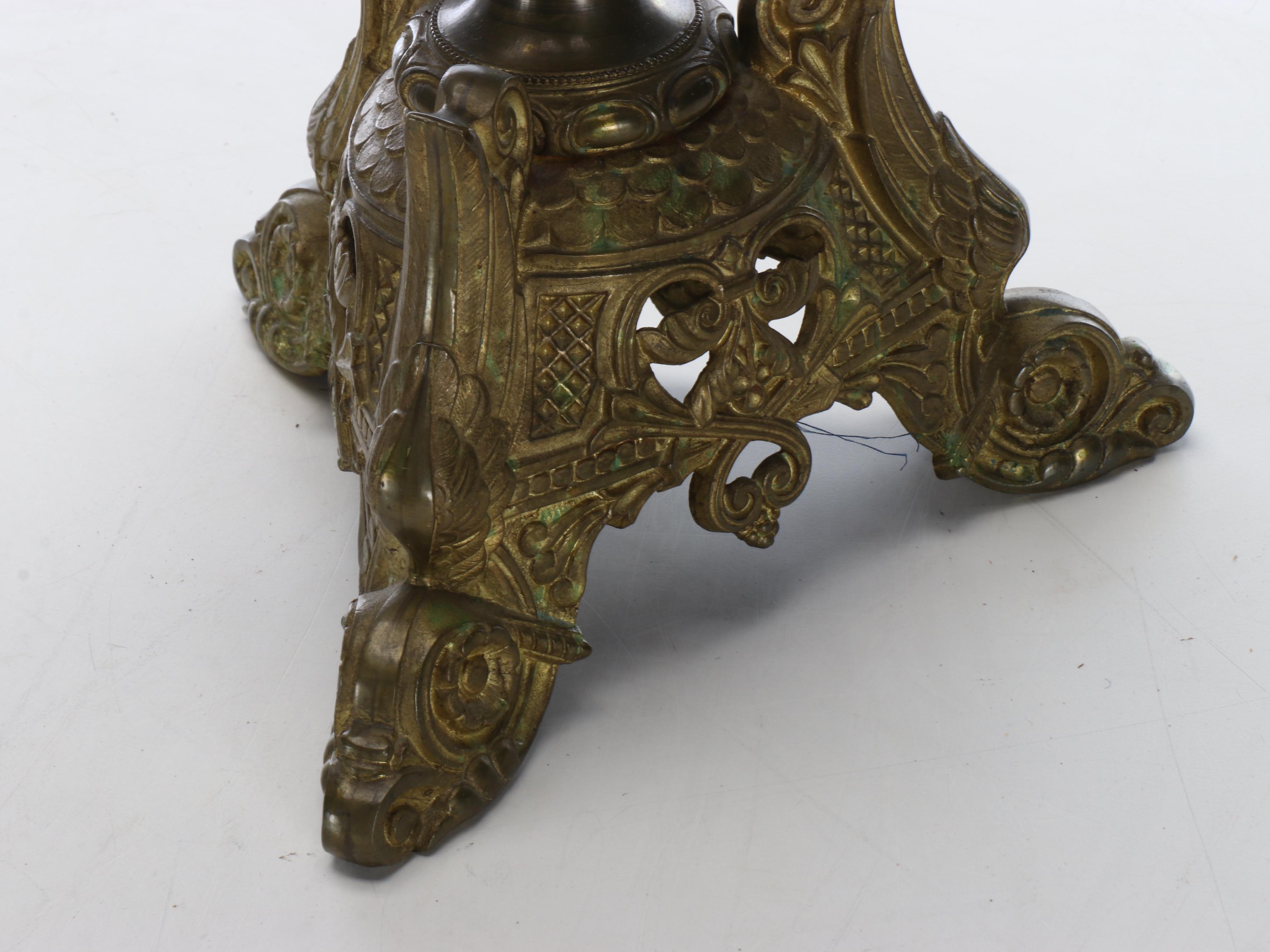 Pair of French Glass and Gilt Bronze Altar Candelabras, Late 19th Century