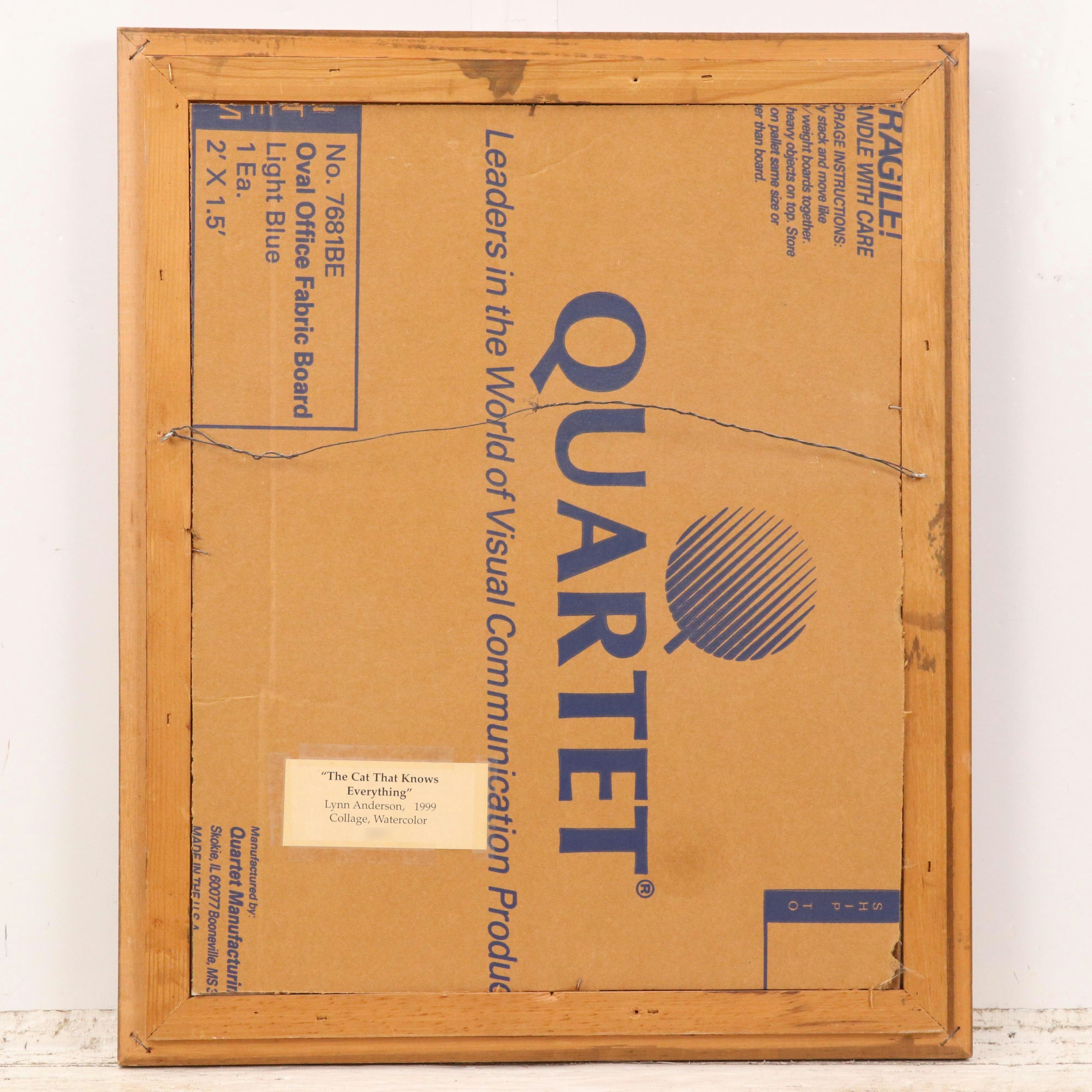 Lynn Anderson Watercolor on Collaged Paper "The Cat That Knows Everything," 1999