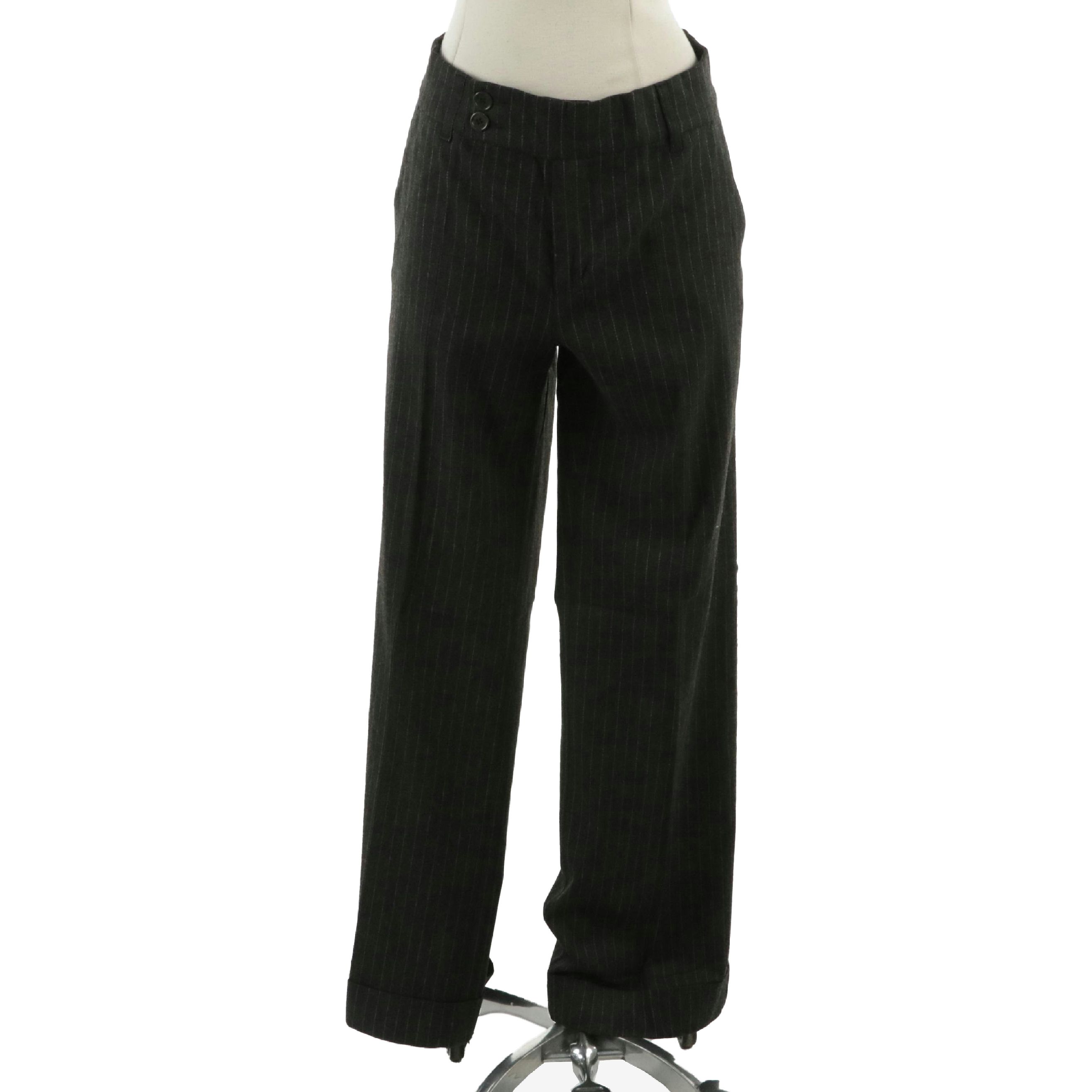 Moschino Jeans Grey Pinstriped Wool Blend Wide-Leg Trousers