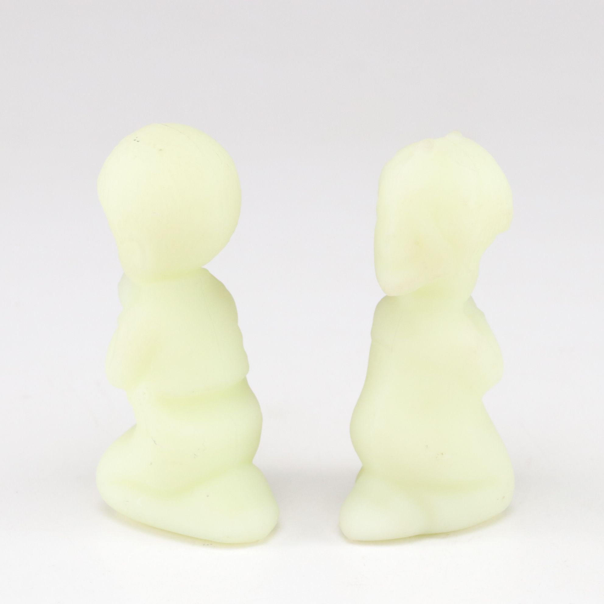 Fenton Custard Glass Praying Girl and Boy with Four Degenhart Glass Shoes