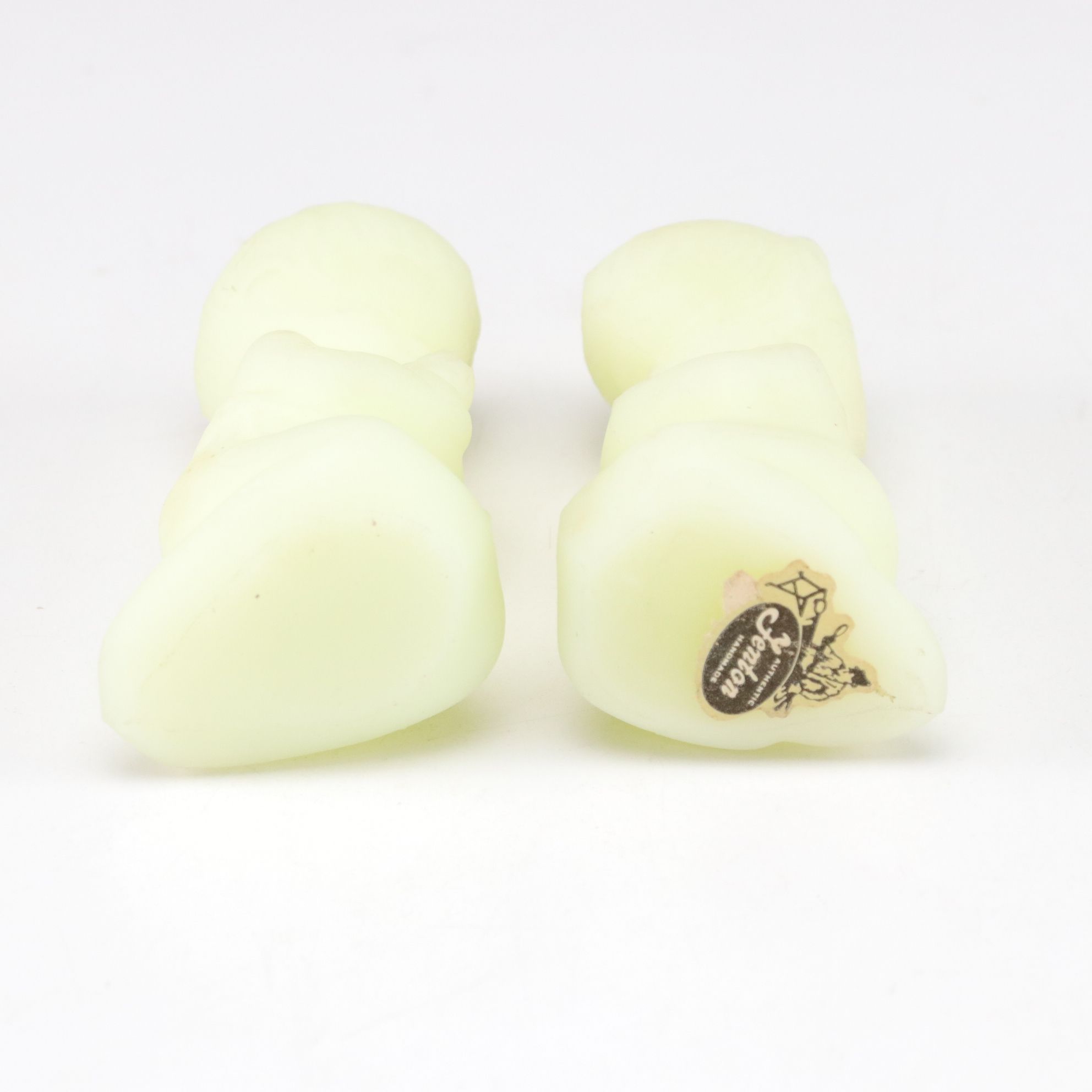 Fenton Custard Glass Praying Girl and Boy with Four Degenhart Glass Shoes