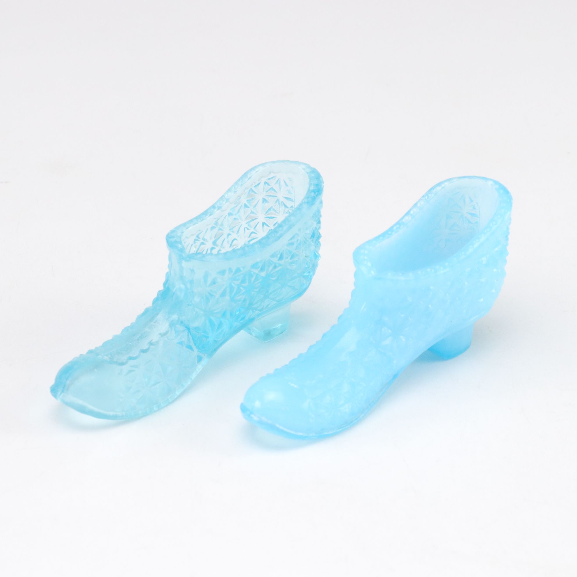 Fenton Custard Glass Praying Girl and Boy with Four Degenhart Glass Shoes