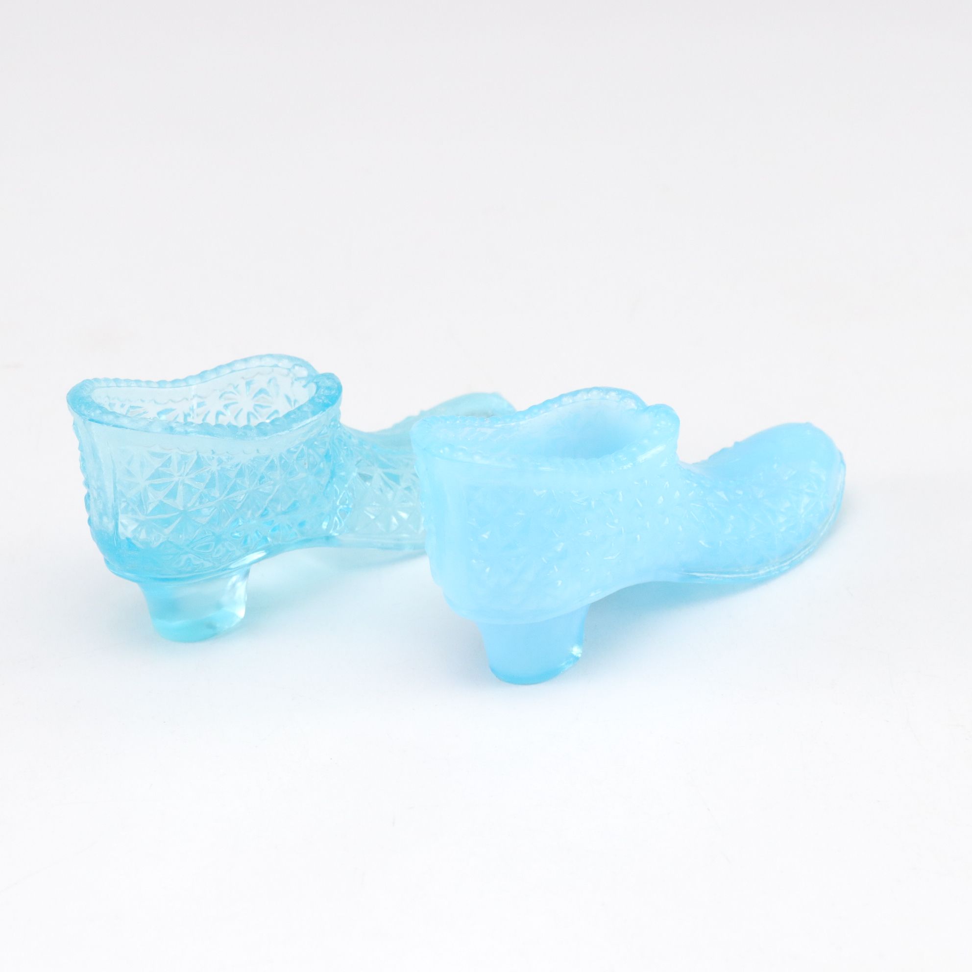 Fenton Custard Glass Praying Girl and Boy with Four Degenhart Glass Shoes