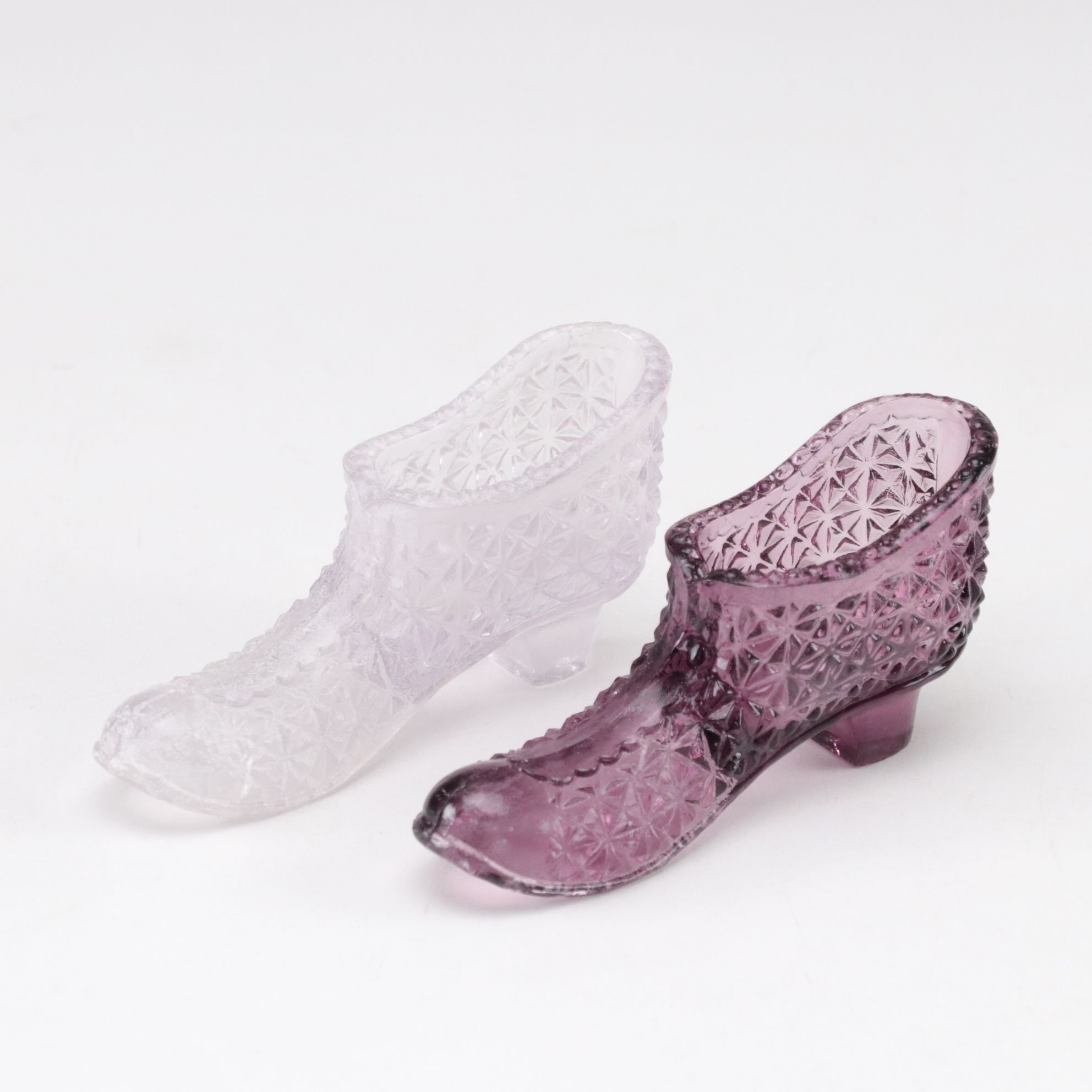 Fenton Custard Glass Praying Girl and Boy with Four Degenhart Glass Shoes